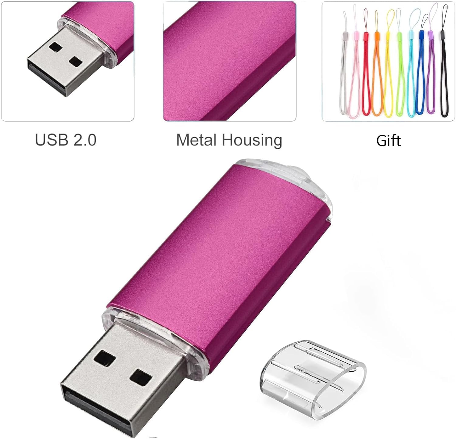 Paquete de 10 unidades flash USB de 32 GB, unidades USB 2.0, unidades flash a granel, 32 GB, pendrive, memoria USB con cremallera, 10 unidades, color rosa