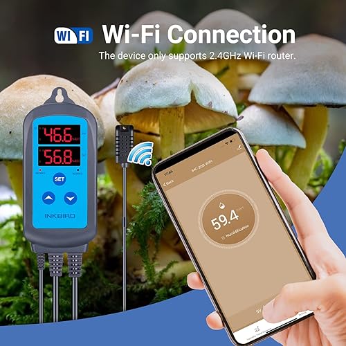 Miniatura 3 de Inkbird Controlador digital de humedad Wi-Fi IHC-200 Humidistato precableado de salida dual para cultivo de hongos curado carne reptil invernadero