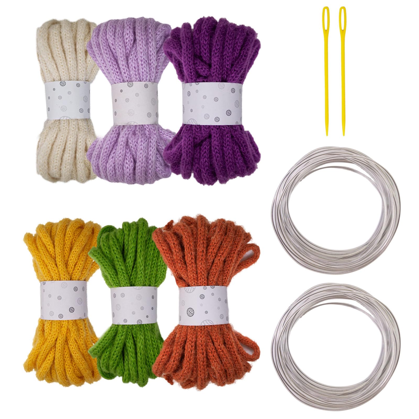 Meiliyizu 6Rolls Braided Polyester Rope 7mmX5Meters Hollow Braided Cord with Needle and Fixed Wire for Art and Decoration Yarns Skein for