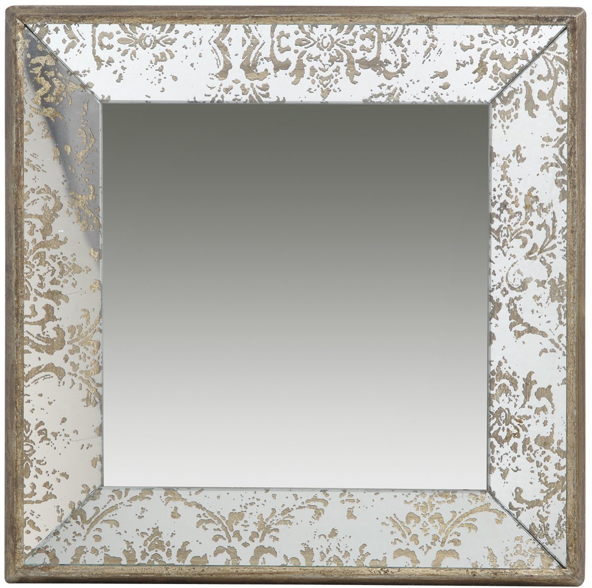 Bhome A&B Antique-Look Frameless Square Wall Mirror Tray, 24" x 24" x 2"