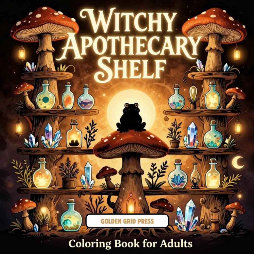 Witchy Apothecary Shelf Coloring Book for Adults: Featuring Magical Apothecary Shelves Filled With Potion Bottles, Dried Herbs, Spell Jars, Candles, and Cozy Enchanted Witchcore Designs