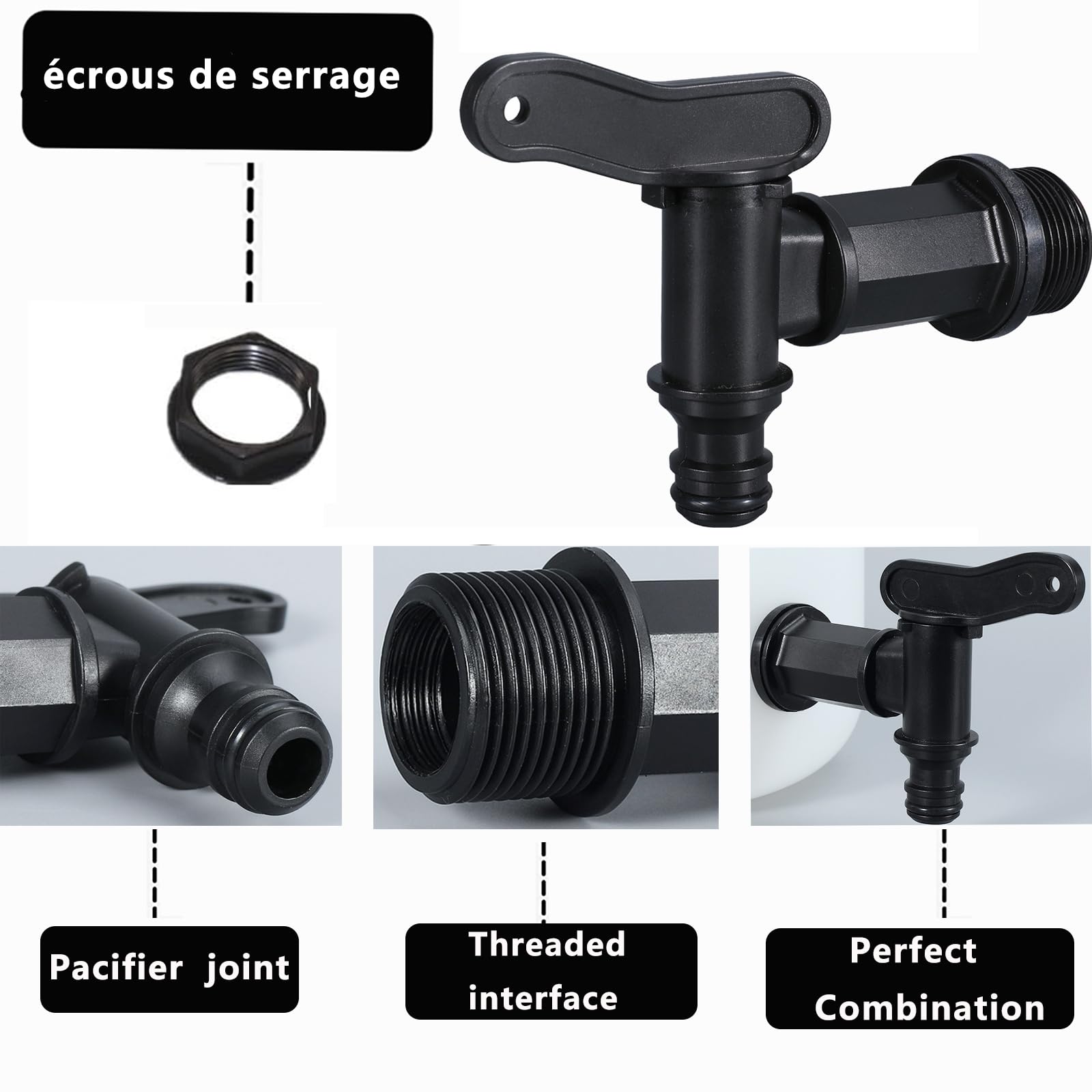 BetterJonny Robinet Cuve Plastique IBC 3/4" Adaptateur Boîte Rangement Eau avec Ruban PTFE