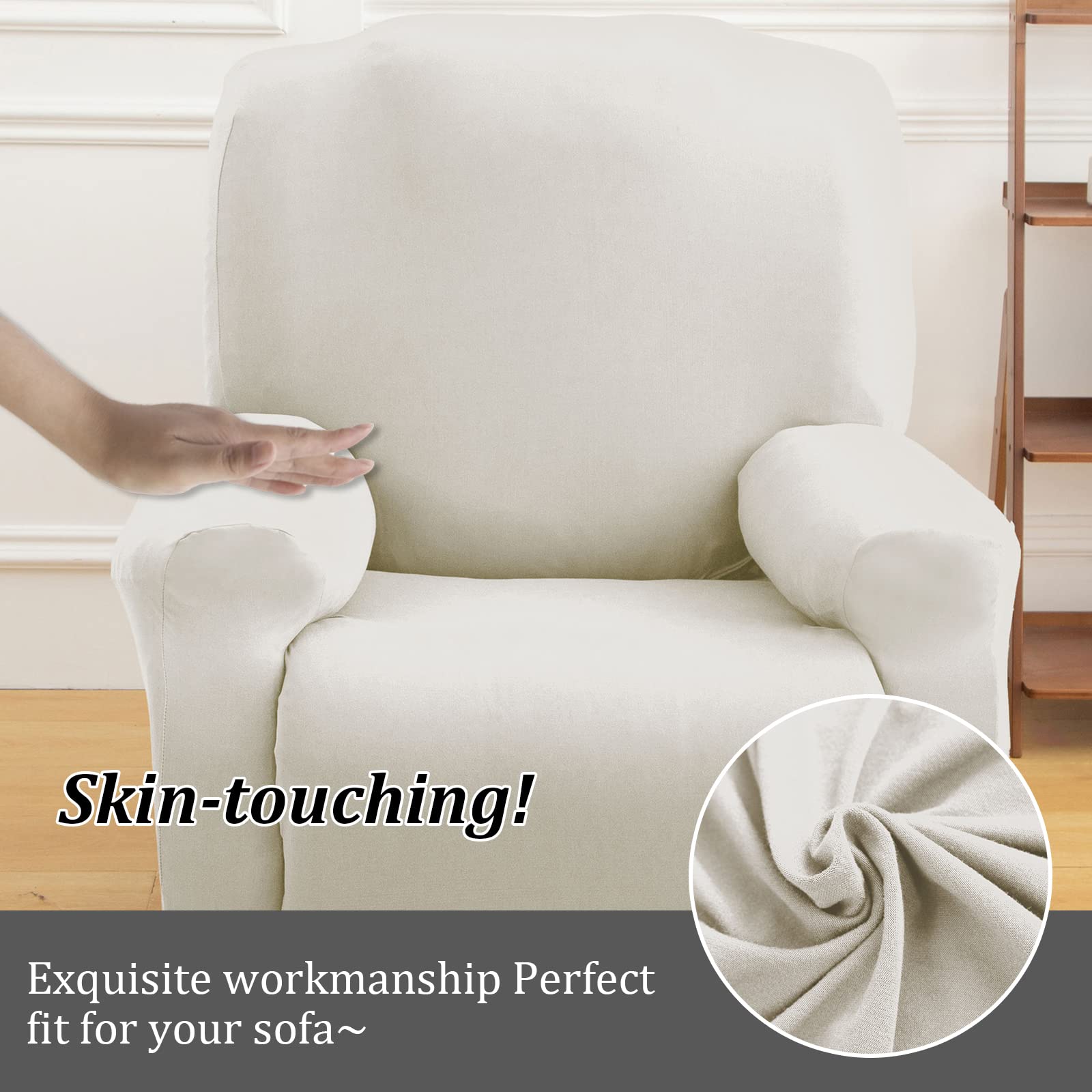 Jaotto Copripoltrona Relax Reclinabile,Fodere Copripoltrona 1 Posto Universale,Moderne Copripoltrona Relax Reclinabile con Tasche Lavabile,Coperture per Divano da Massaggio,Beige