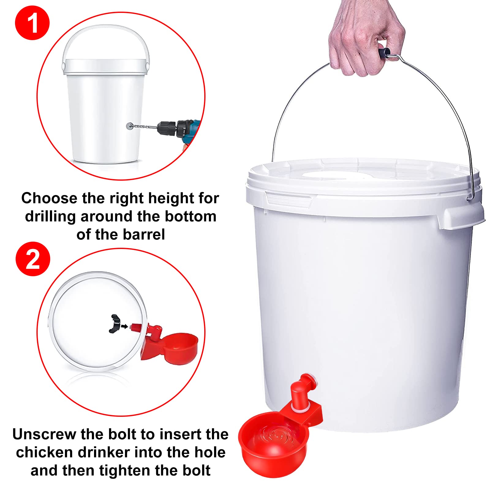 Bebedero Automático de Plástico para Pollos - 6 Piezas con Broca para el Agua Potable de Pollos, Patos, Gansos y Otras Aves de Corral