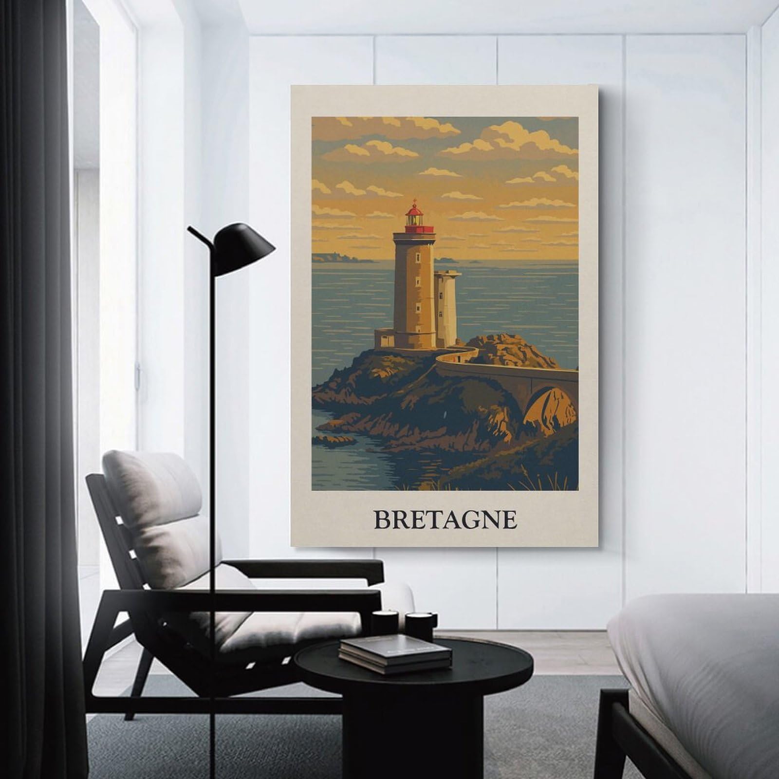 Junmoney Wall Picture Print Bretagne Lighthouse Coastal Scene, 16x24inch(40x60cm), for Workspace Walls, Study Corners Or Bedrooms, A Smart Decor Choice for Study Walls