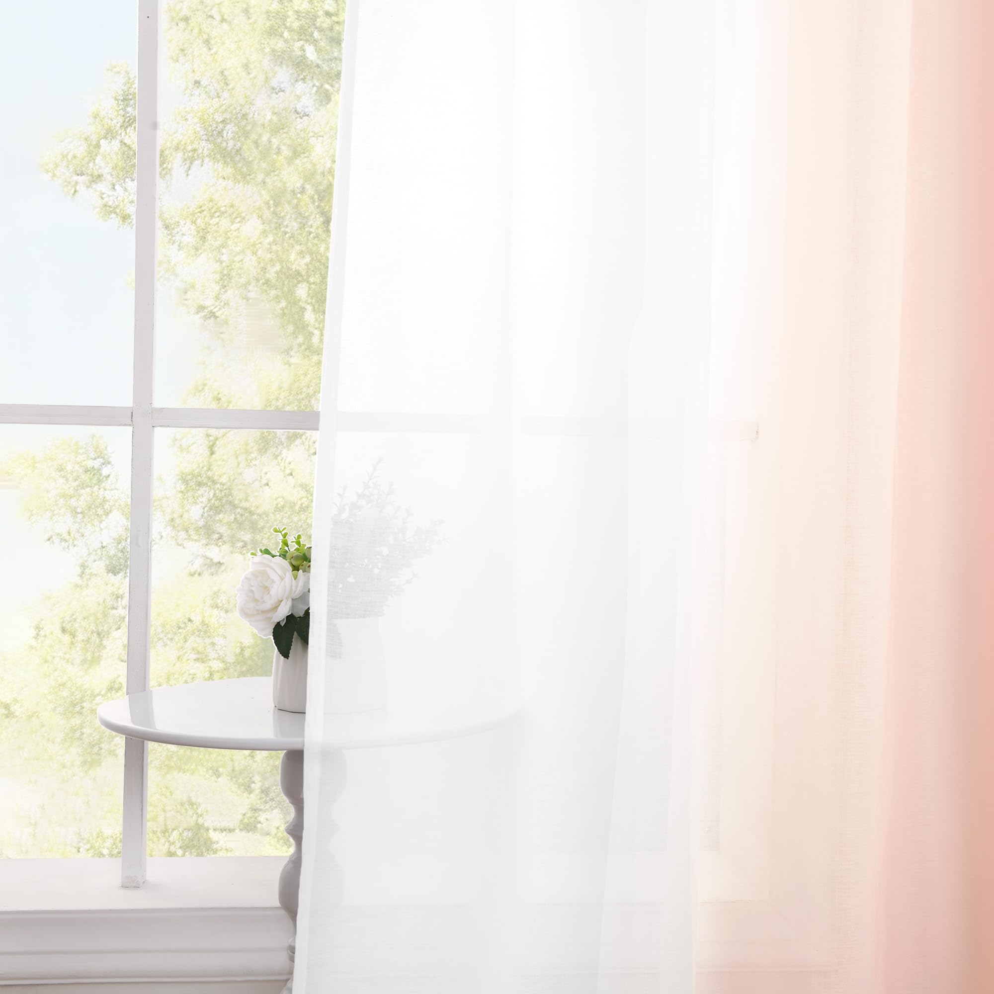 Hiasan Lot de 2 Rideau Voilages Rideaux Intérieurs à Œillet avec Dégradé de Couleur - Voile Transparent en Polyester pour Salon, Chambre ou Bureau, 140x260cm, Rosa