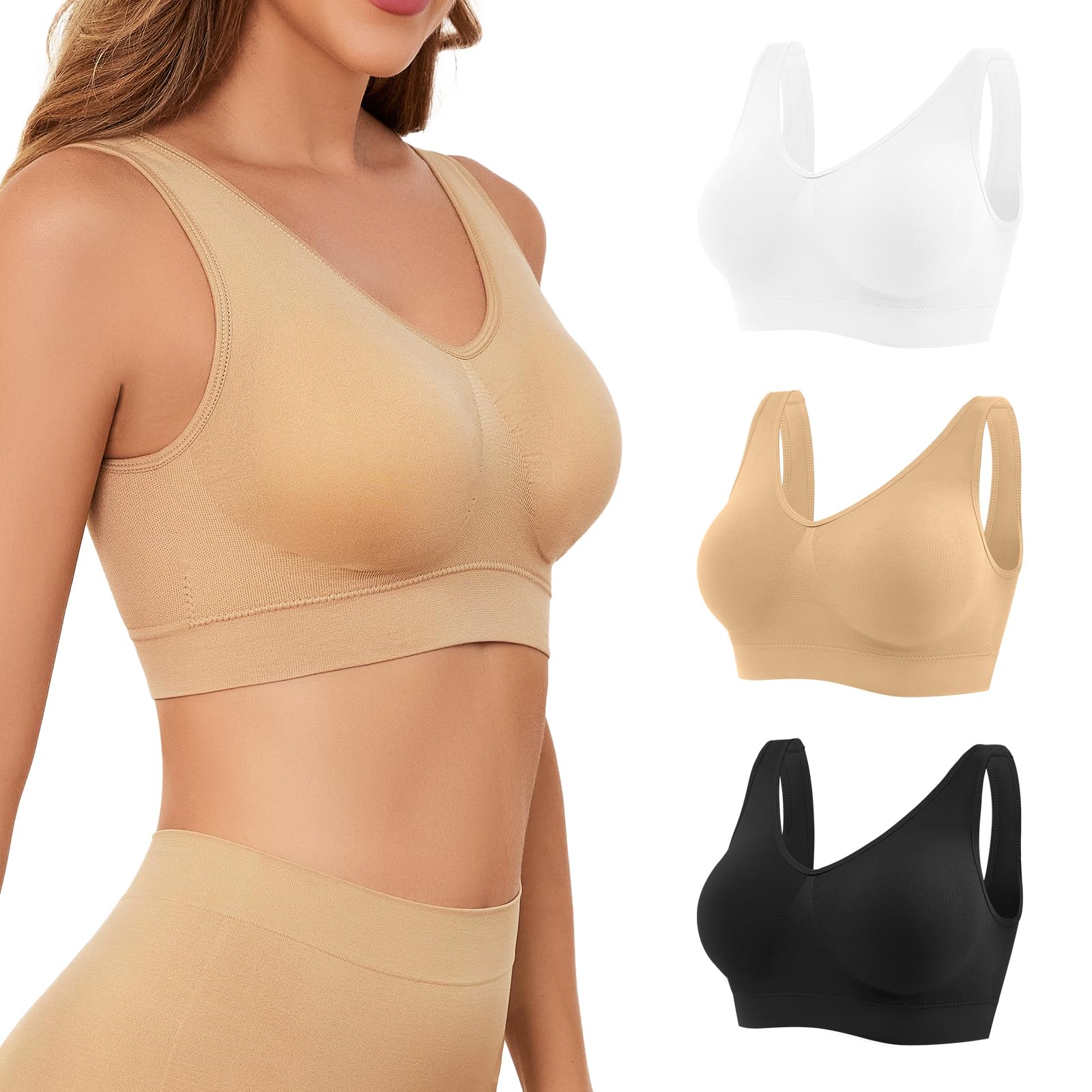 Comfort Bra Women Sports Bras, Wirefree Crop Top for with Removable Pads for Women Sleep Yoga Daily Wear