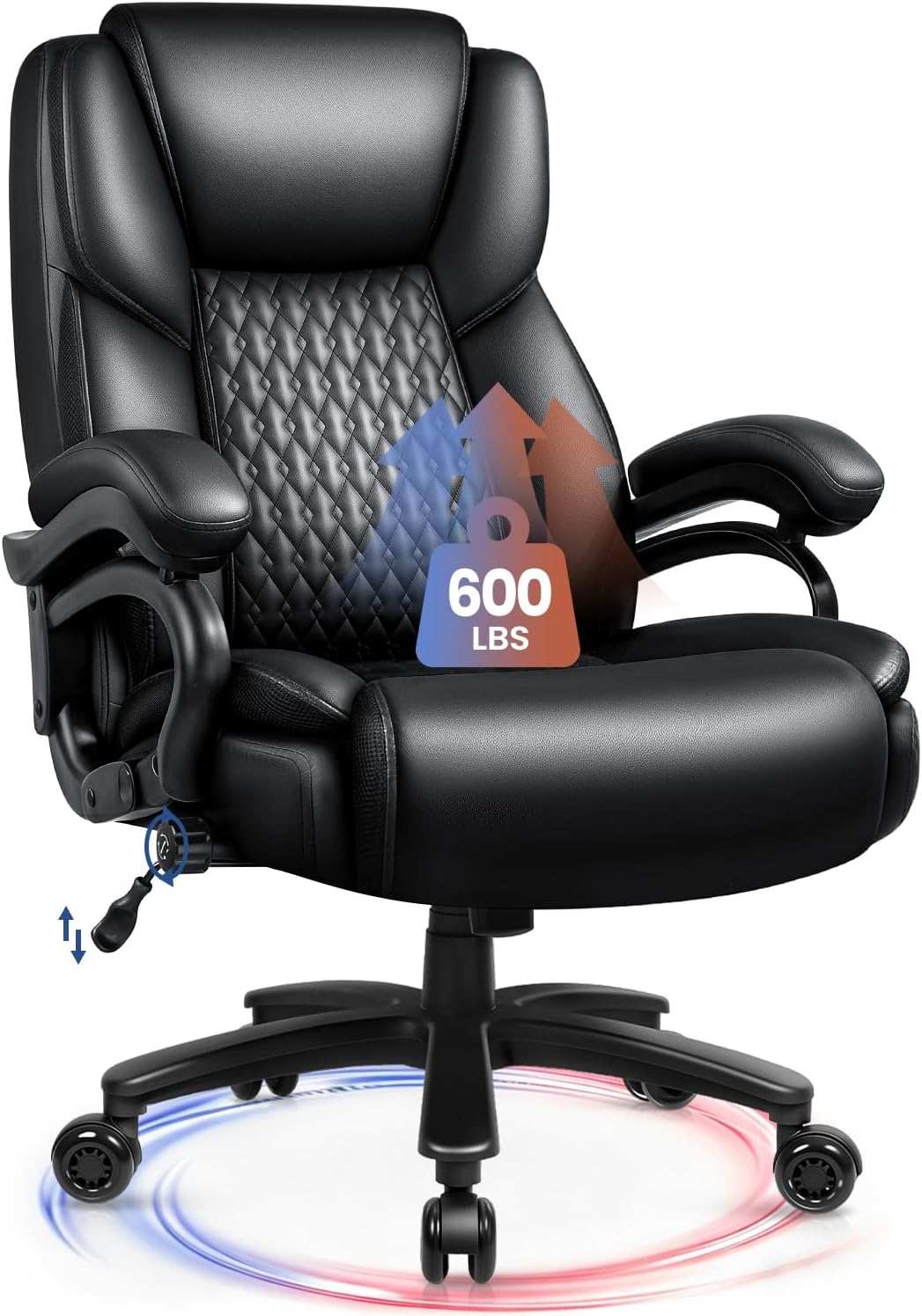 Waleaf 600lbs Big and Tall Office Chair, Heavy Duty Chair for Heavy People, Adjustable Ergonomic Lumbar Support Executive Chair, Large High Back and Quiet Rubber Wheels