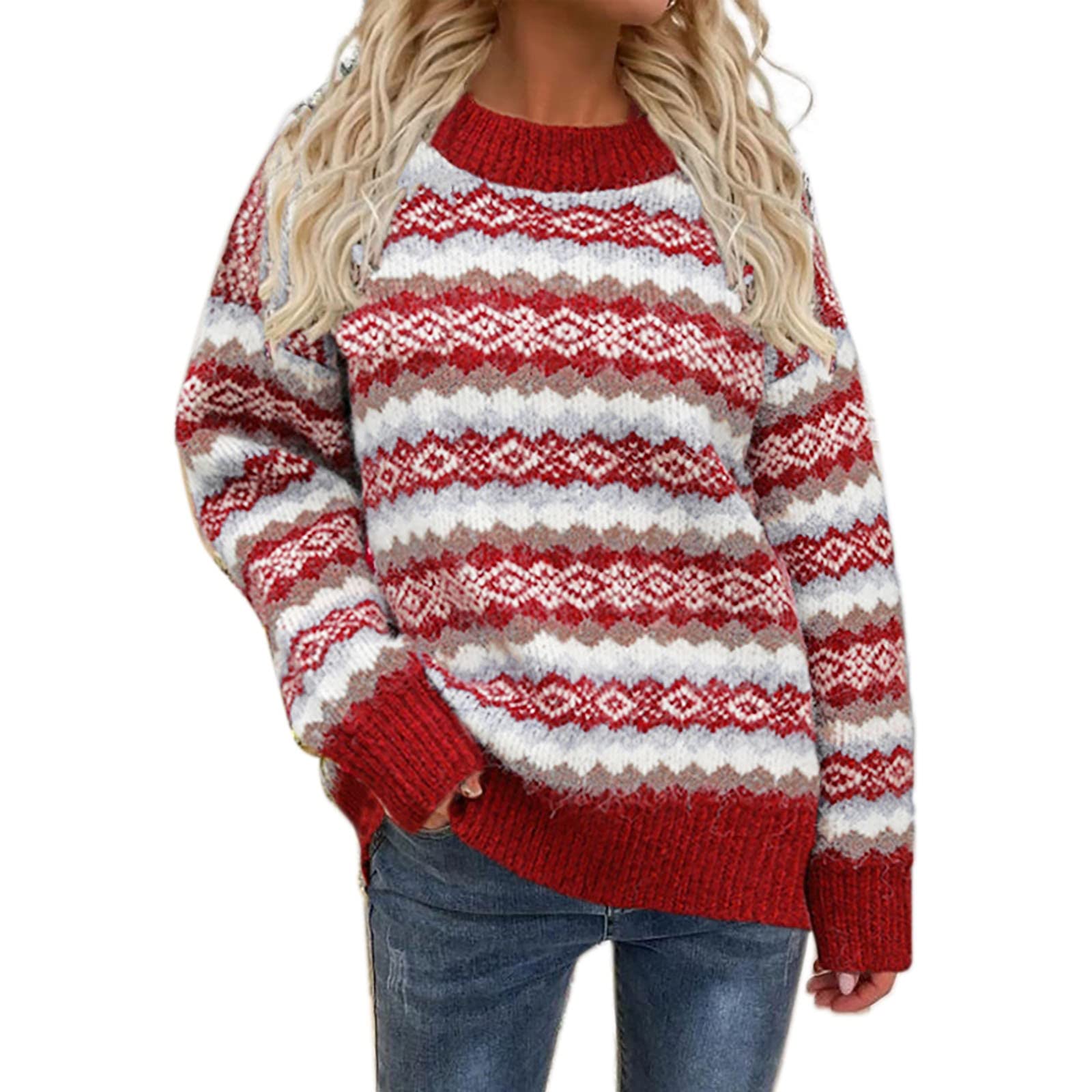 Maglione lavorato a maglia natalizia per le donne girocollo Coor Block inverno autunno maglioni comodi a maniche lunghe Plus Size maglione grafico carino tunica top