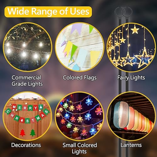 Miniatura 4 de QVQE 4 paquetes de postes de luz, postes de 10.5 pies para tira de luces al aire libre, poste de luz de acero para jardín, patio, fiesta, boda,