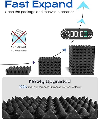 Miniatura 2 de Dailycooper Paquete de 12 paneles de espuma autoadhesivos a prueba de sonido, 2 x 12 x 12 pulgadas, espuma acústica ignífuga de alta densidad para