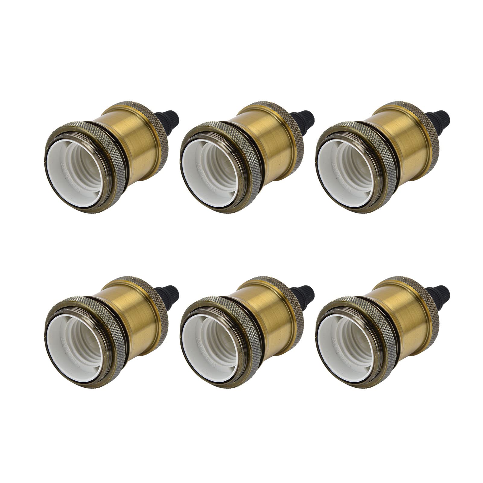 6 Stück Lampenfassung Metall E26 E27 Schraube Retro-Beleuchtungssockelzubehör mit gemahlenem Aluminiumgehäuse (Gelbbronze)
