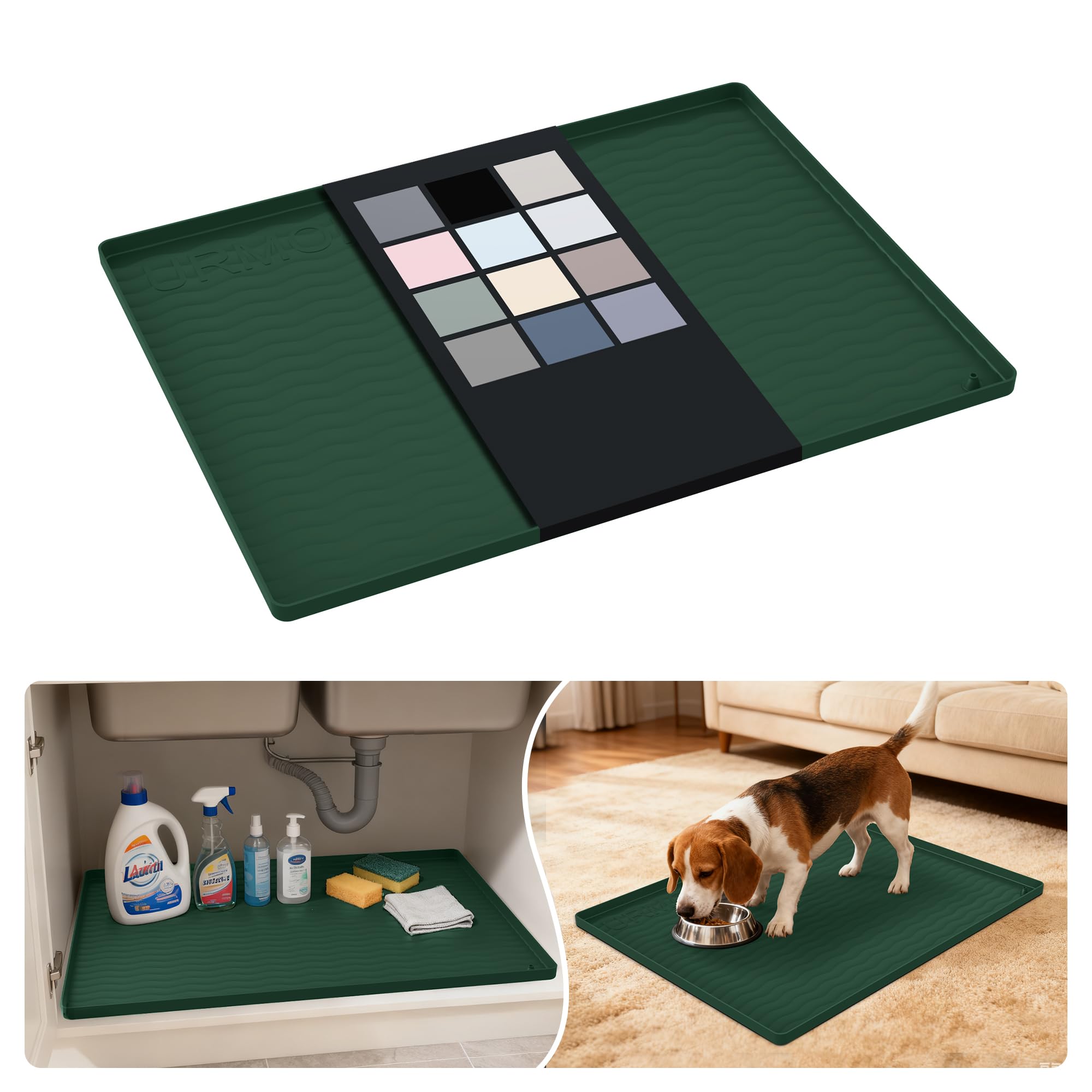 URMONA Waterproof Silicone Under Sink Mat, 25 x 19 in, Flexible Shelf Liner