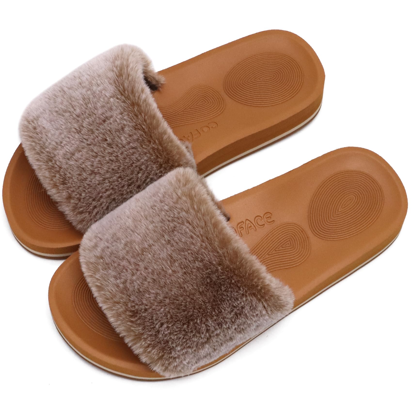 COFACE Pluszowe kapcie damskie, futrzane pantofle, Cozy Slides, damskie klapki na lato, zimę, buty kąpielowe, kapcie damskie