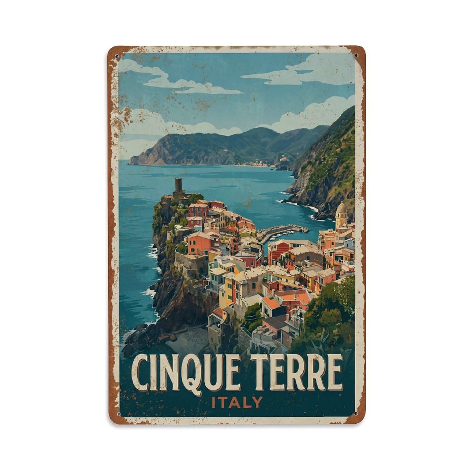 Huiyhb 8X12inch(20X30cm) Vintage Travel Cinque Terre Italy Vista Metal Tin Sign