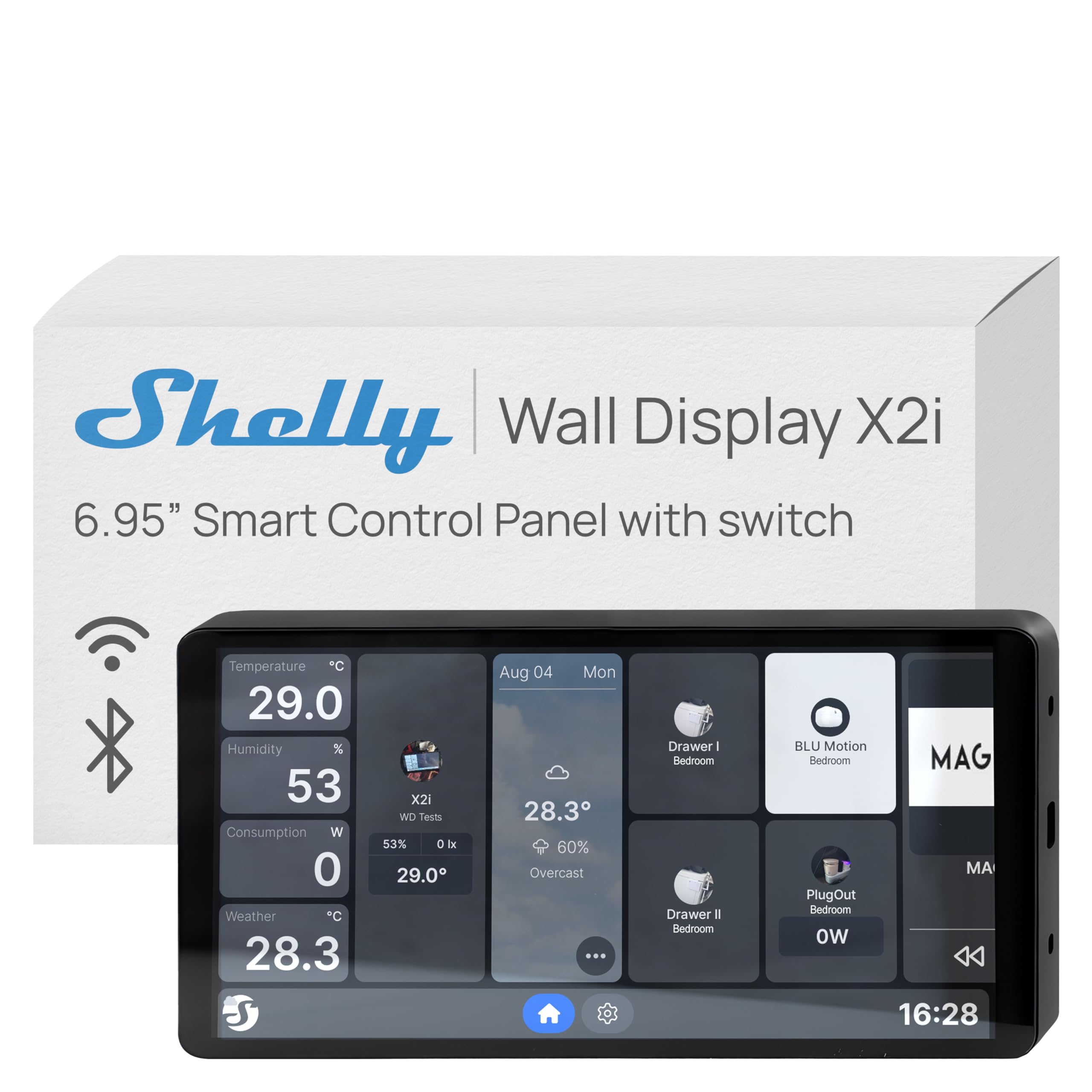 Shelly Wall Display X2i Argent - Panneau de commande Domotique, Wi-Fi et Bluetooth, Commutateur dispositifs connectés et scènes, Écran tactile 6.9”, Haut-parleur, Relais 5A, Shelly app, Home Assistant