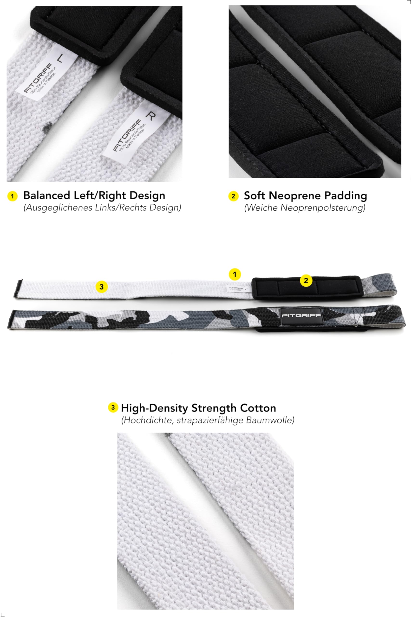 Fitgriff® Wrist Wraps Gym (45cm) - Polsbanden Fitness voor Gewichtheffen/ Weightlifting, Bodybuilding - Krachttraining Polswraps (Zwart/Geel