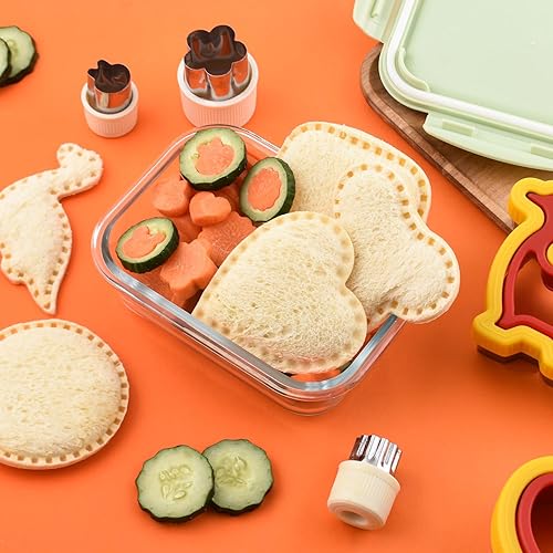 Miniatura 6 de FASAKA Juego de 25 cortadores de sándwich, máquina para hacer panqueques grandes con forma de corazón, cuadrado, círculo, dinosaurio, divertido y