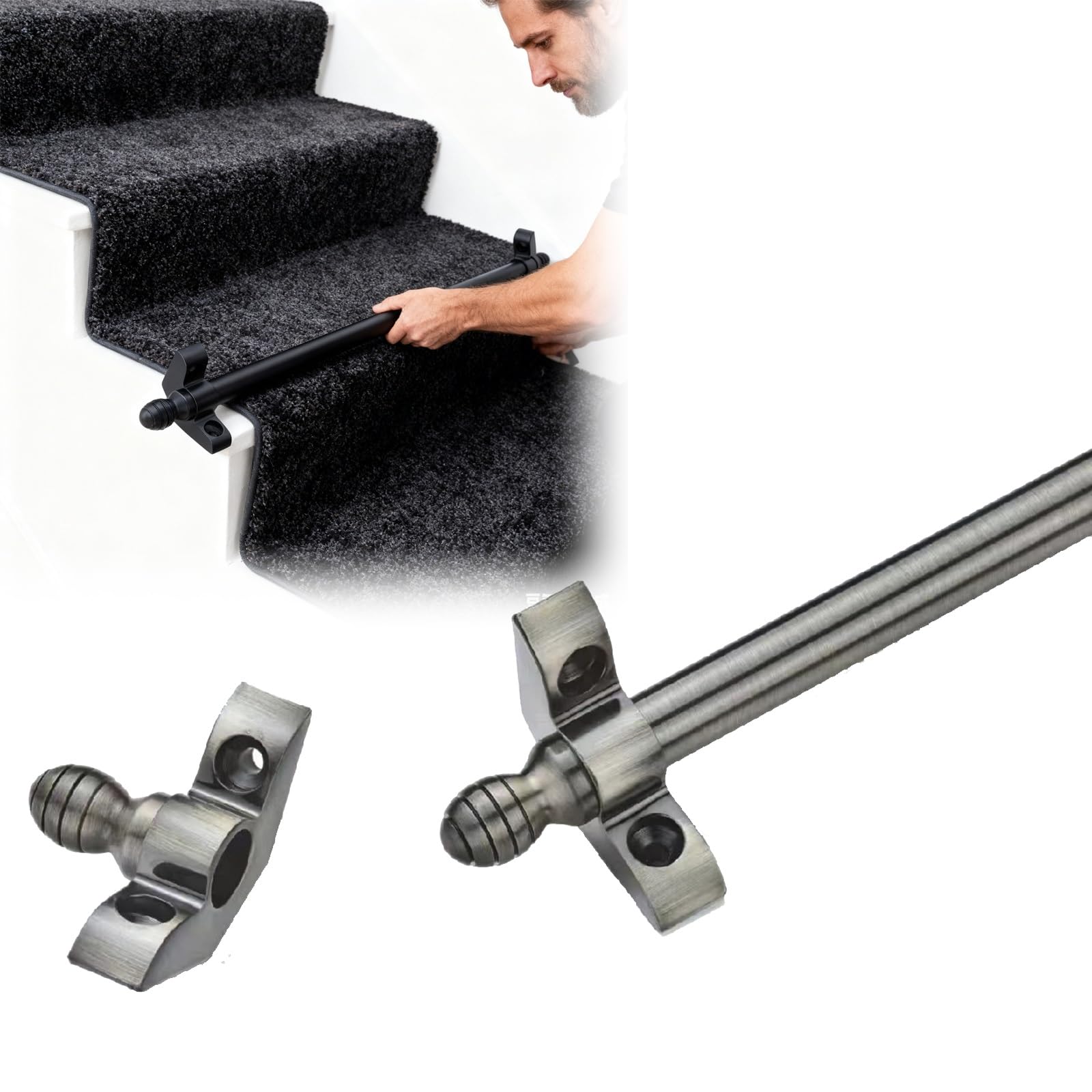 Tringles à Moquette D'escalier Support De Tapis De Tige D'escalier, Tiges De Coureurs De Tapis D'escalier en Laiton Modernes pour Les Villas À La Maison/pépinière/Loft/hôtel(C,L 28in/71cm)