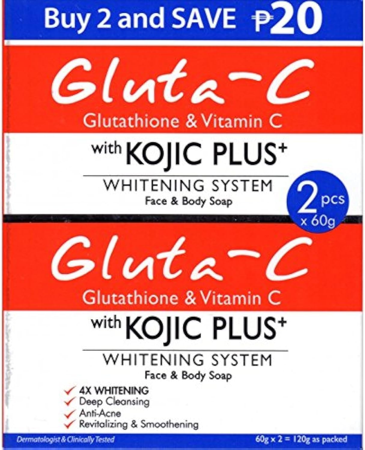 GLUTA-C With Kojic Plus+ Face & Body Soap Twin Pack 60gx2