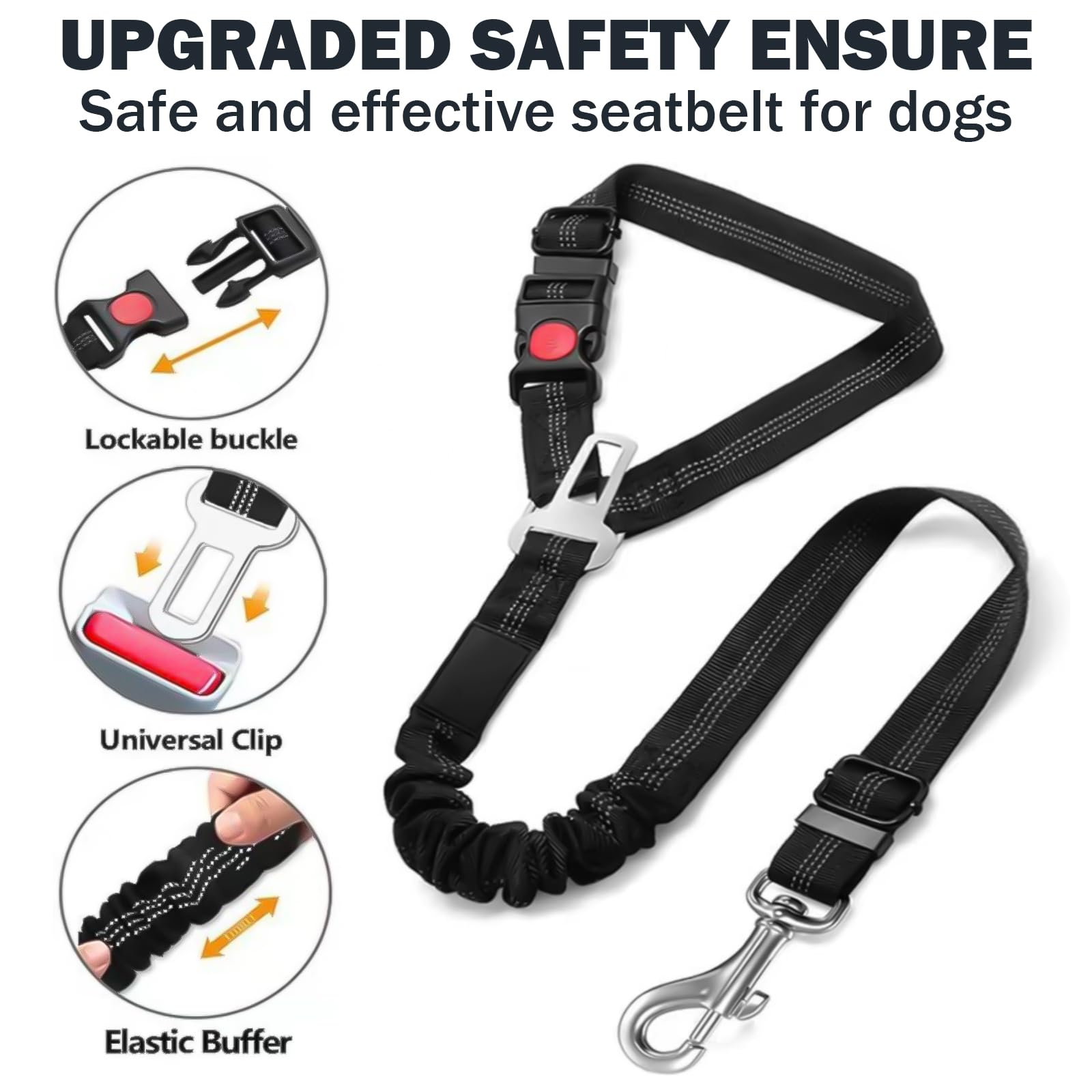 2 Cinture Di Sicurezza Per Cani Auto - Elastiche Con Riflettenti, Nero E Rosa