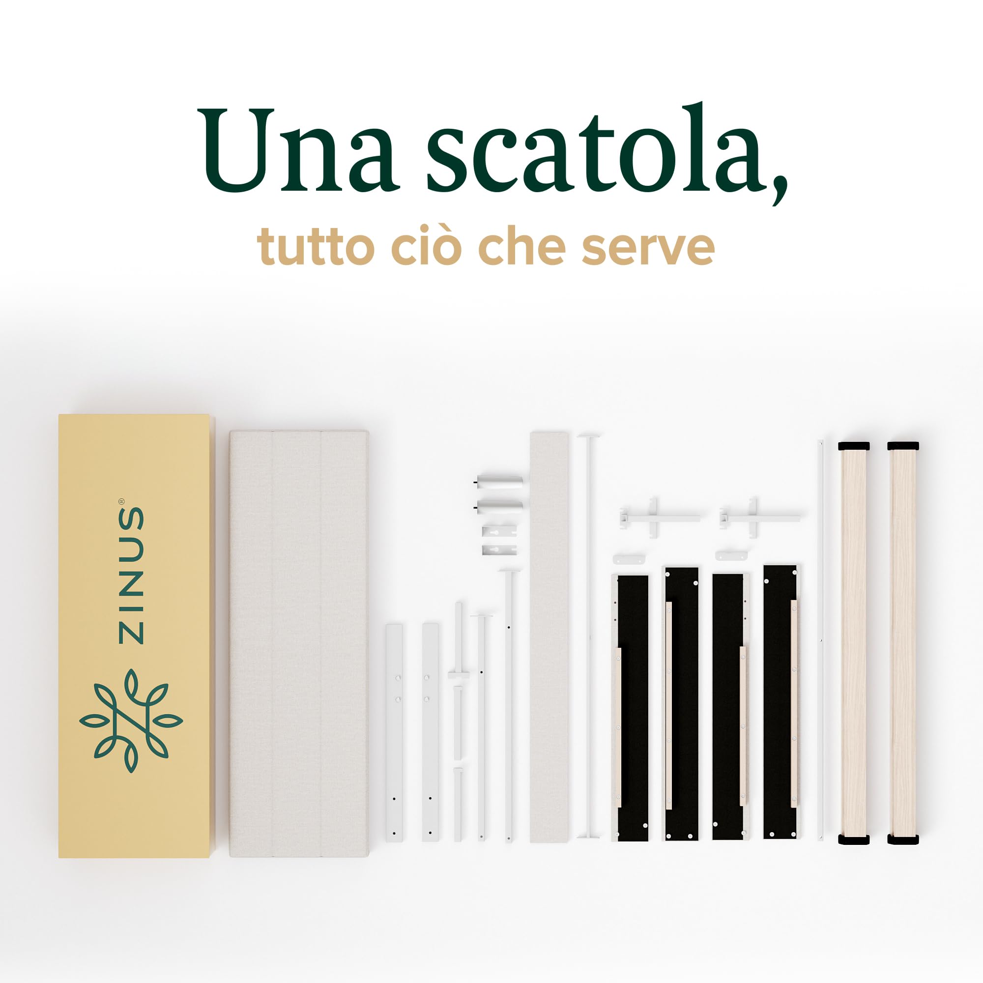 Zinus Piper Somier 135x190 cm - Altura 30 cm - Base Cama Matrimonio Tapizada con Cabecero - Láminas de Madera - Montaje Fácil- Blanco Roto