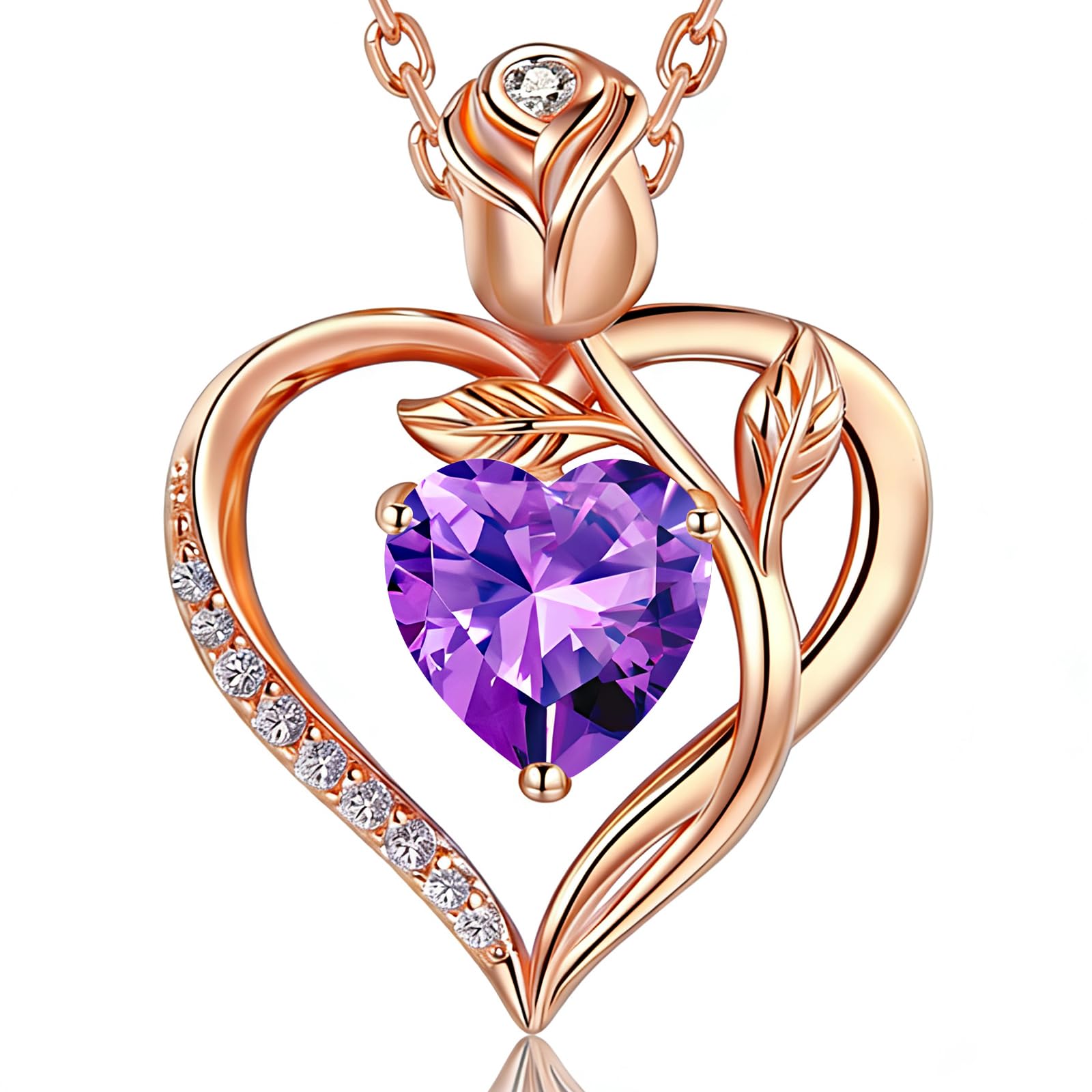 JACUPO Rose Heart Moissanite Necklace