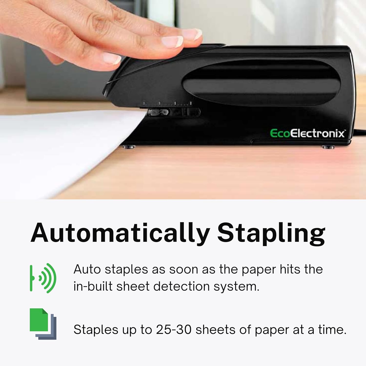 EcoElectronix EX-25 Electric Stapler - Heavy Duty Automatic Stapler w/ 25-30 Sheet Capacity - One Finger Touch w/ Jam-Free Operation - at Home or Professional Office Supplies - (White) : Office Products