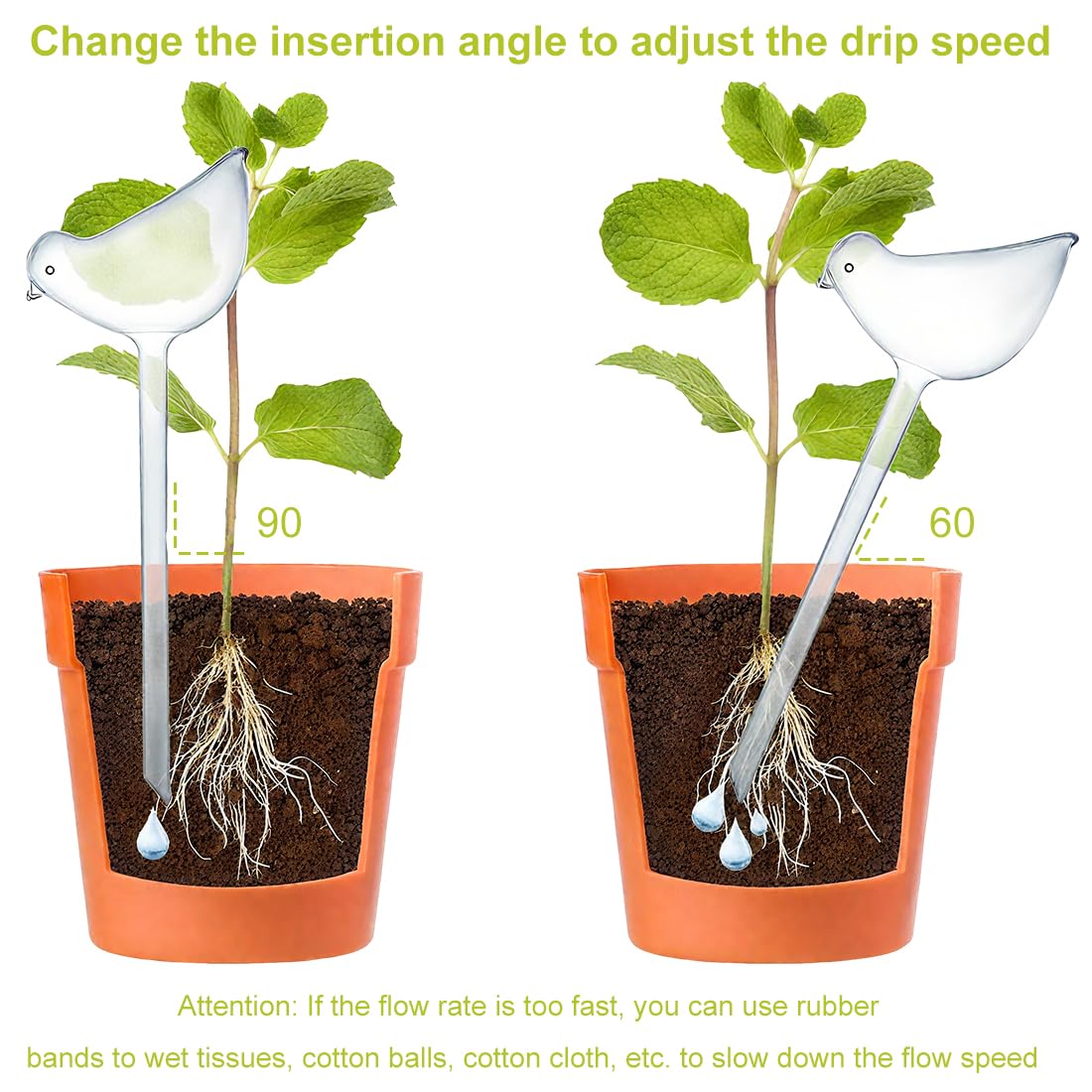 4 Pièces Boules D'Irrigation Automatique pour Plantes, Arrosage Automatique, Système d'Arrosage Goutte à Goutte Transparent pour Plantes D'Intérieur et D'Extérieur, Forme d’oiseau