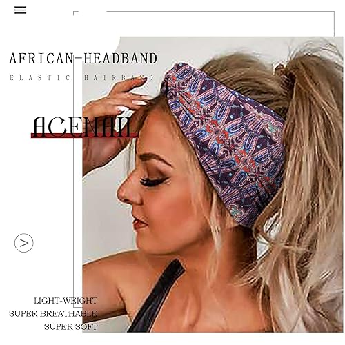 Miniatura 6 de Diademas anchas para mujer, turbante anudadas, elásticas antideslizantes, bandas para la cabeza africanas, bandas de algodón para entrenamiento,