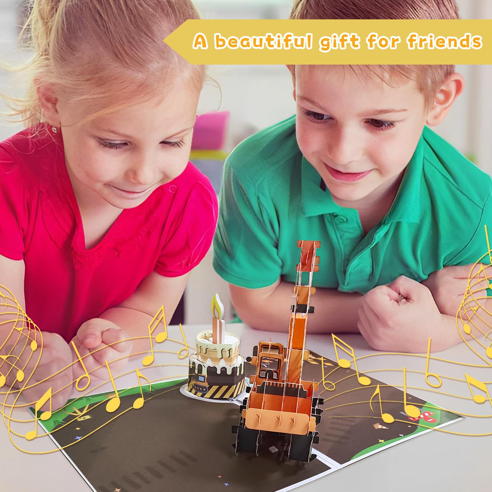 Kartka z życzeniami 3D Pop Up na 5. urodziny ze światłem i muzyką, karta Crane Truck dla chłopca, siostrzeńca, wnuka, syna, malucha, z kopertą, karta wiadomości - Open it Play: odtwarza hit