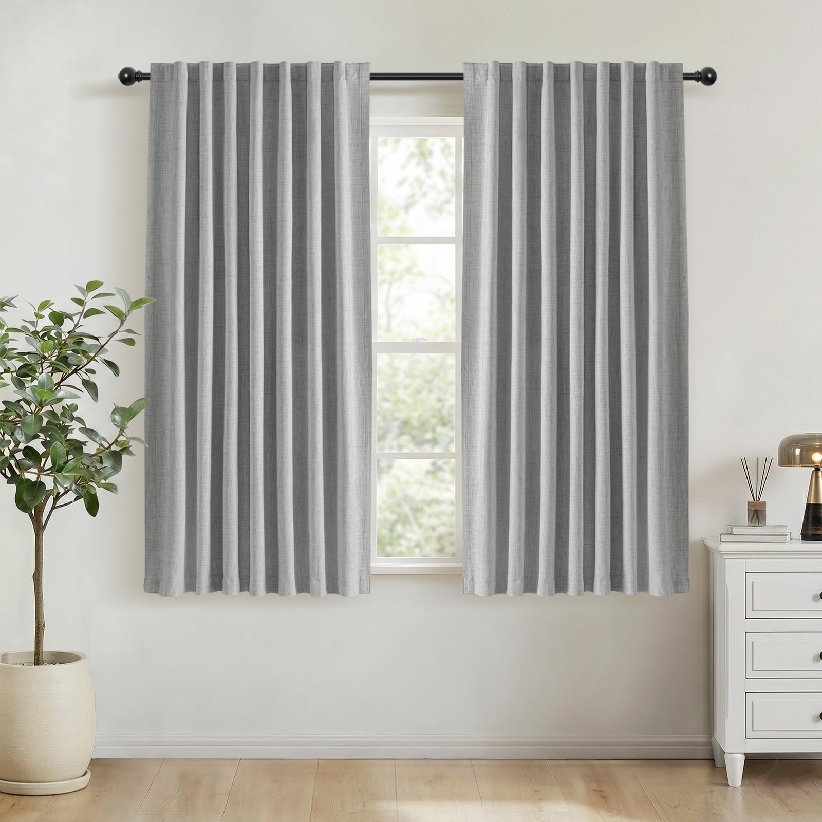 INOVADAY 100% Blackout Curtains for Bedroom 54 Inch Drop 2 Panels Thermal Insulated Curtains for Living Room, Back Tab Rod Pocket Grey Curtains with Coating Back Layer,46" W x 54" L