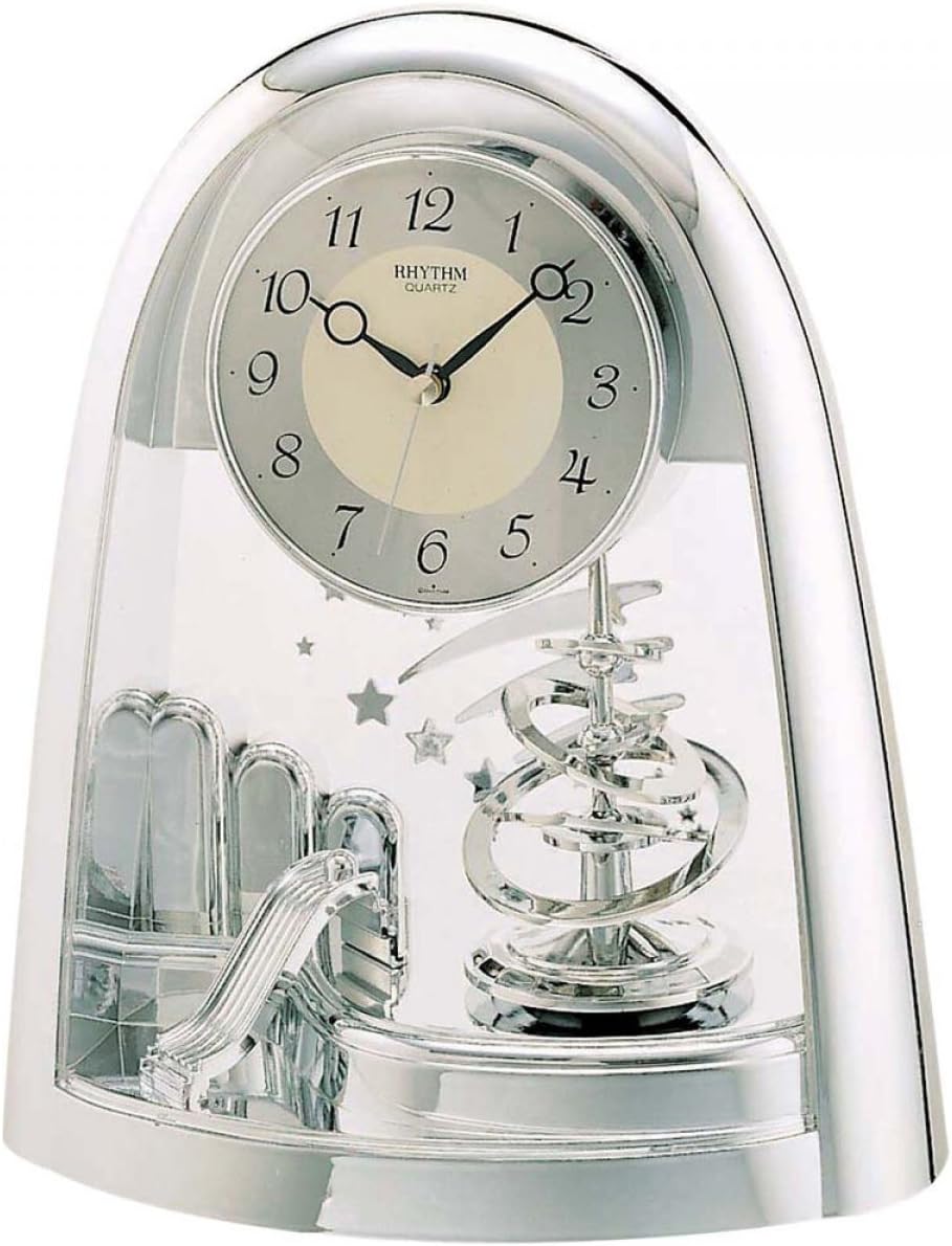 Rhythm Cont Mantel Clock Arched Top/Sprial Pendulum Silver