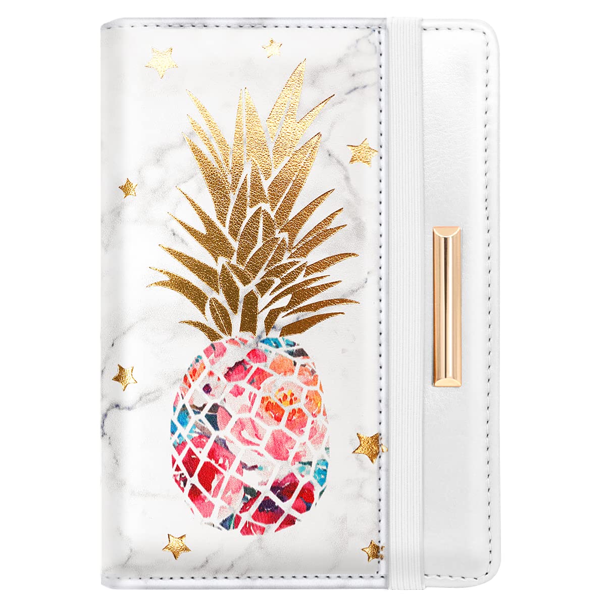 Passport Holder Cover Travel RFID Blocking Passport Cover Rose Gold Cute Flowers Passport Wallet with Elastic Band for Women