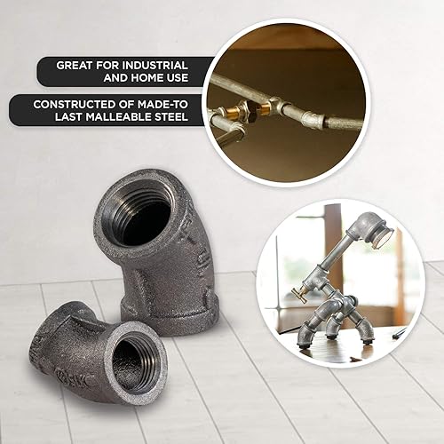 Miniatura 5 de Everflow Suministra BMFF0212 2-12 "Codo de hierro maleable de 45 grados para altas presiones con rosca hembra conecta y acabado negro