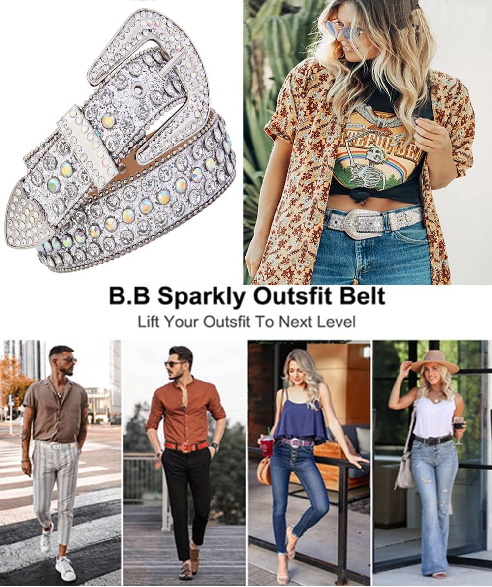 Studded Rhinestone Belts For Men Women Luxury BB Belt Y2K Bling Design Leather Shiny Diamond Christmas Gifts Belt - Image 2