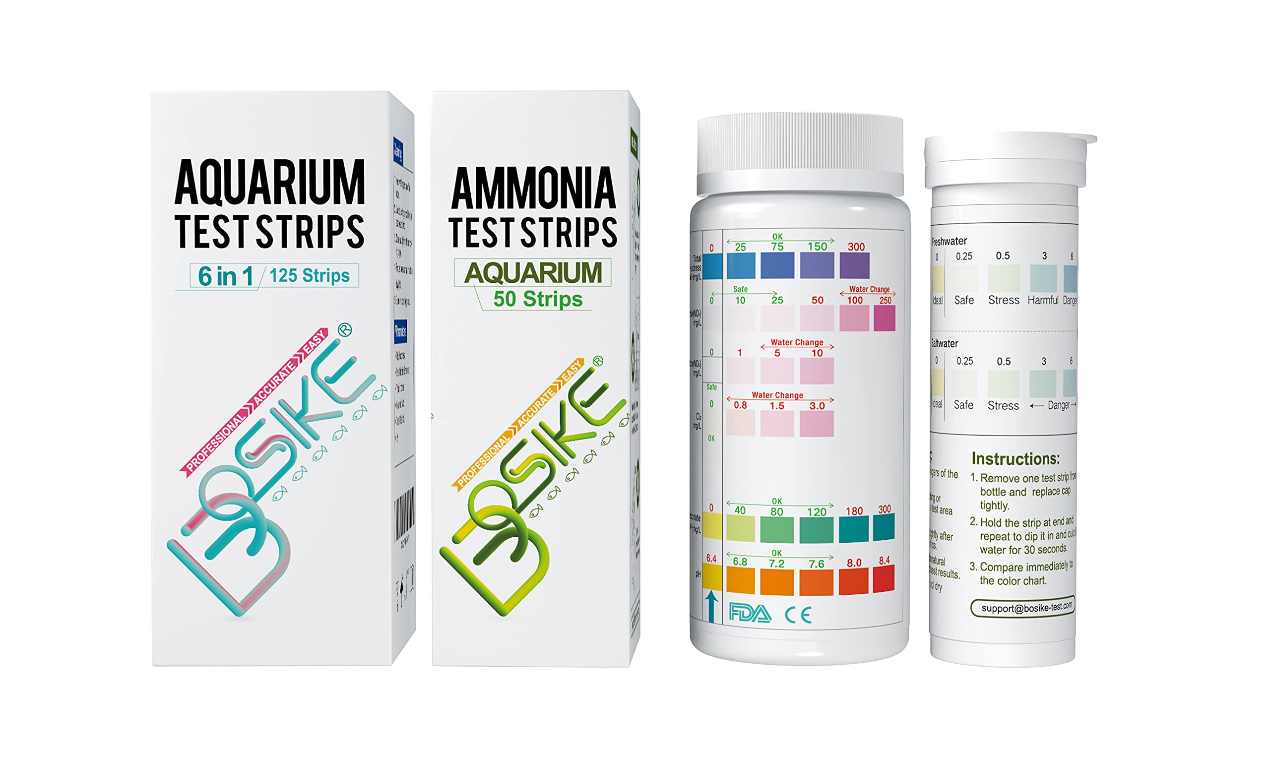 Buy BOSIKE 6 in 1 Aquarium Test Strips, 125 Strips Fish Tank Test Kit