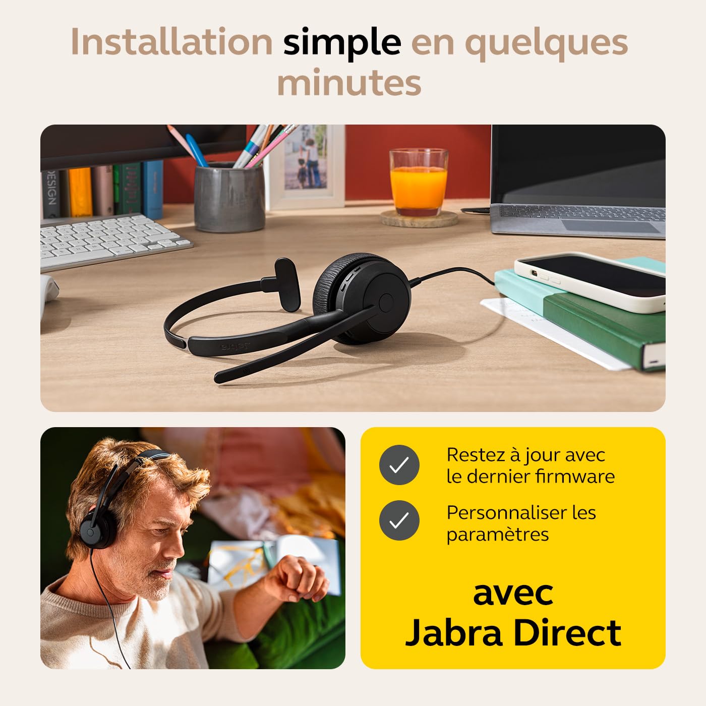 Jabra Evolve2 50 - Casque Mono Filaire USB-A/USB-C certifié pour Les Plateformes de Communications unifiées