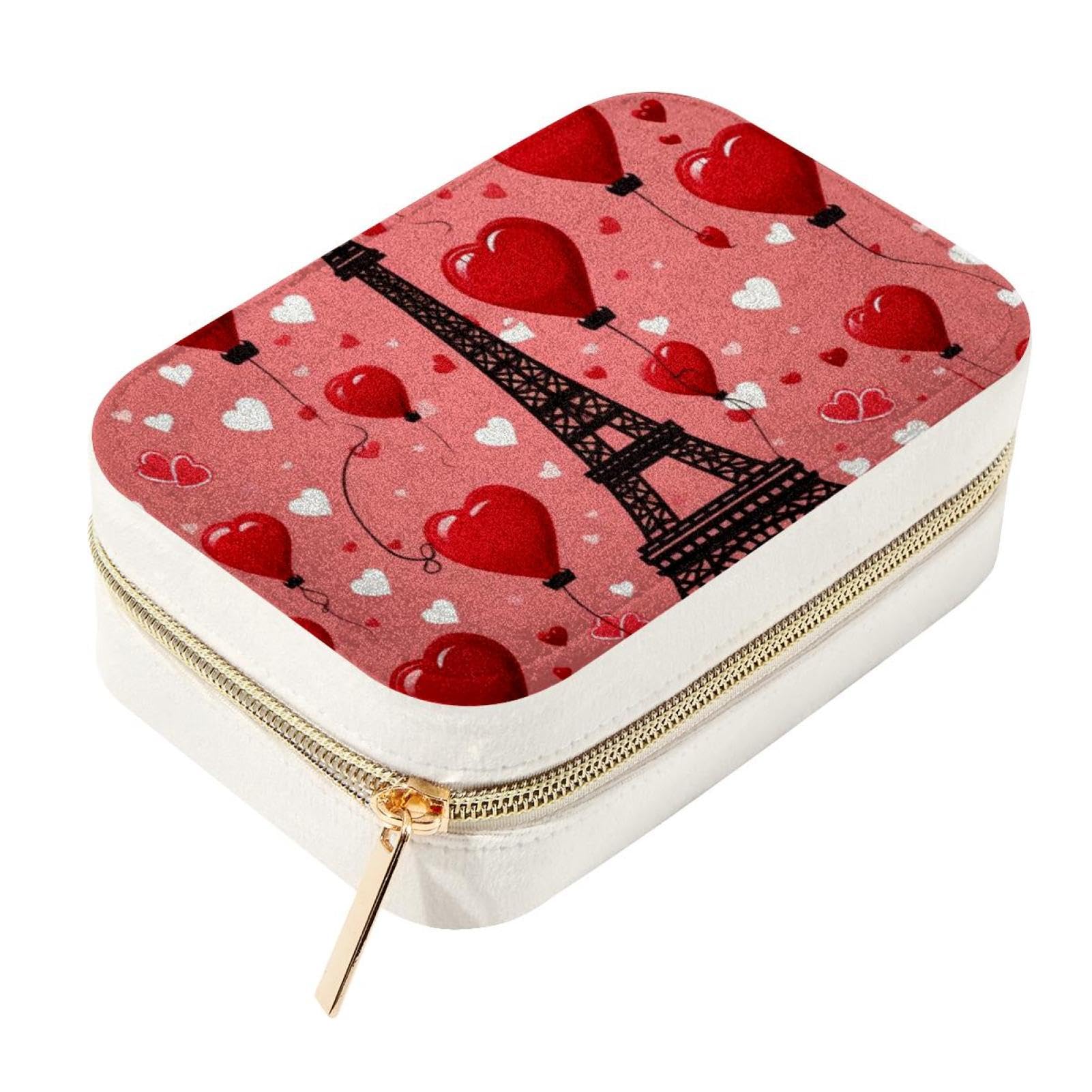 Boîte à bijoux de voyage cœur d'amour en velours - Idée cadeau souvenir de Paris