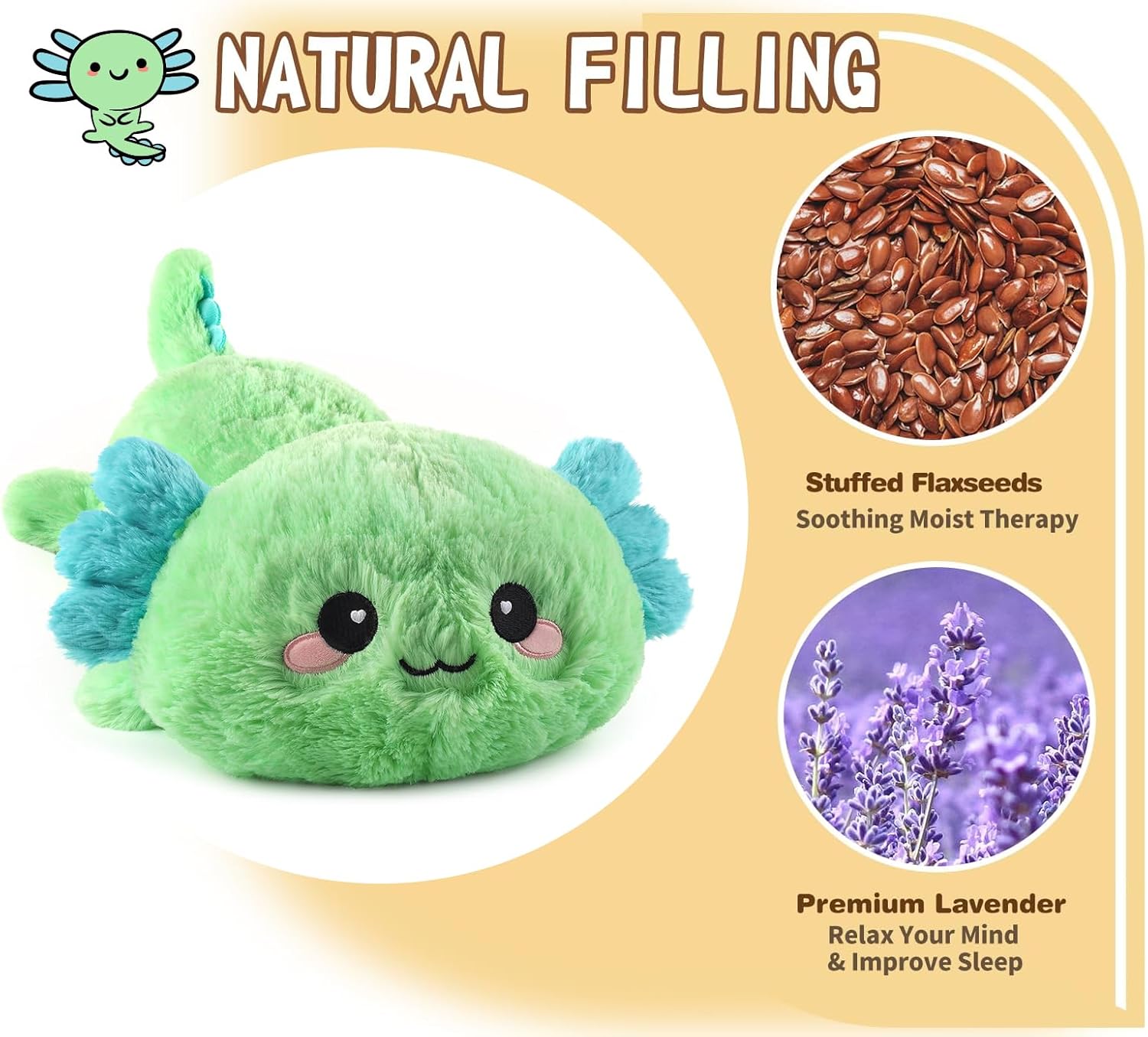 Cuckool Mint Axolotl Stuffed Animals, Microwavable Stuffed Animals Heating Pad for Cramps, Pain Stress Relief, Heatable & Coolable Lavender Scented Plush Toys for Anxiety, Women & Kids Bedtime - Image 4