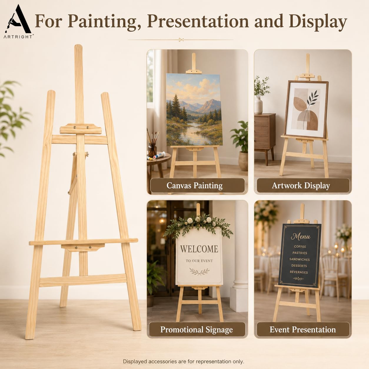 ArtRight Artists 4 Feet Adjustable Wooden Easel Painting Stand for Painting & Display (Unassembled) - 4 Ft (48") Large Studio Easel Stand, Holds Canvas up to 35 Inches, Beechwood 1