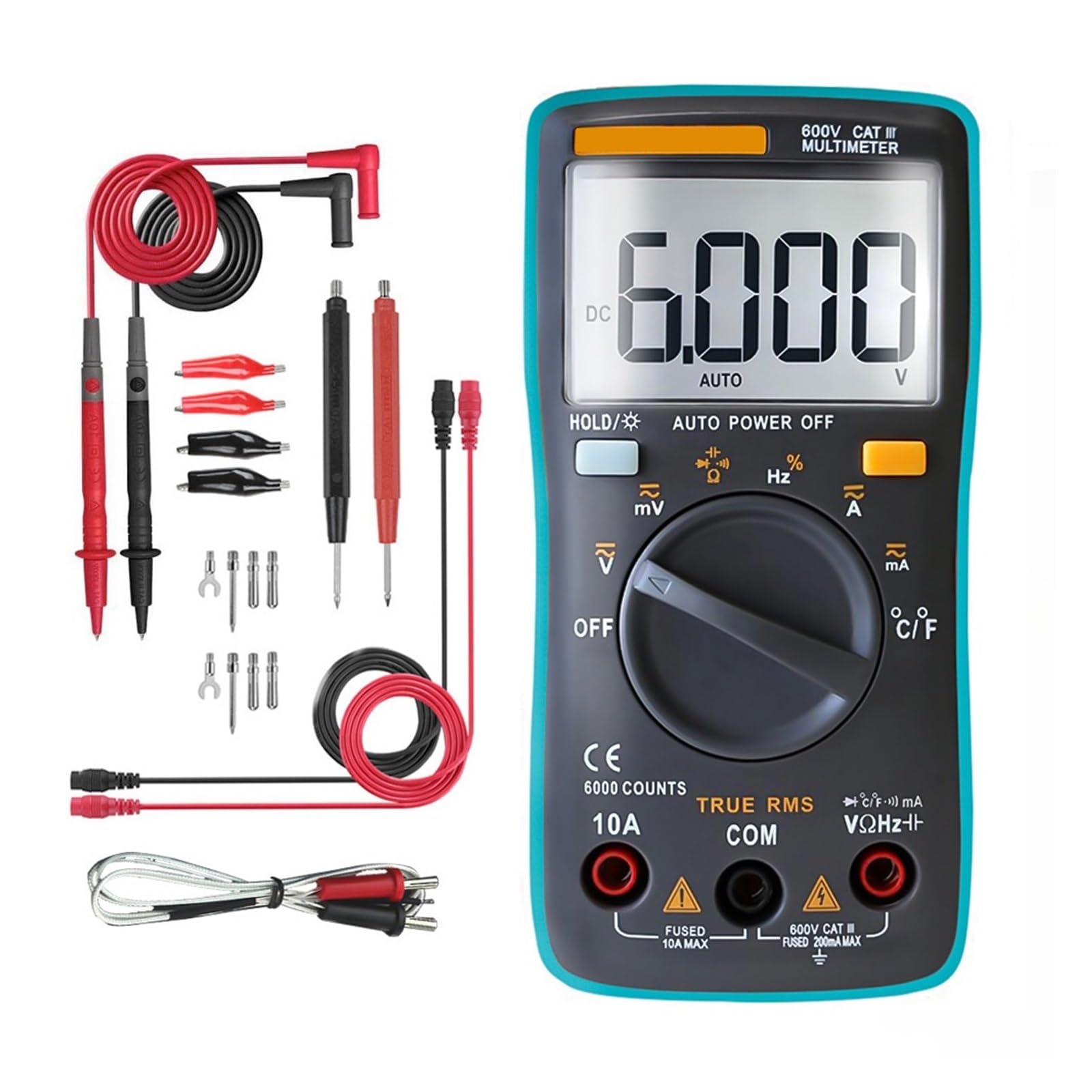 Multímetro Digital 6000 Cuenta AV/DC Amperímetro Voltaje Prueba Transistor Capacitor Tester Lcr Meter Testers Análisis Detección Preciso Exhaustivo(Black pro)