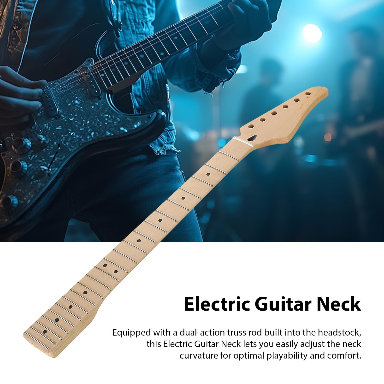 Fockety Manico per chitarra elettrica di ricambio ST, truss rod a doppia azione, tastiera in acero per mano destra, 22 tasti, capotasto in osso, fori di accordatura preforati da 10 mm