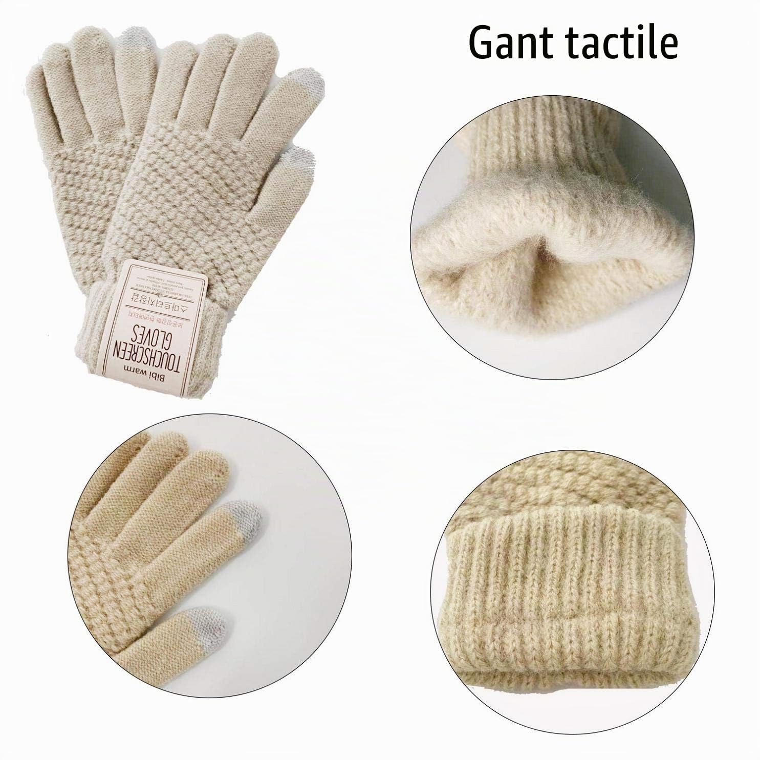 CheChruy Femme Tricoté Béret Écharpe à Boucle Gants 3 Pièces Ensemble Chaud Cache-Cou de Doublure Polaire et Bonnet Tricot Hiver Chapeau