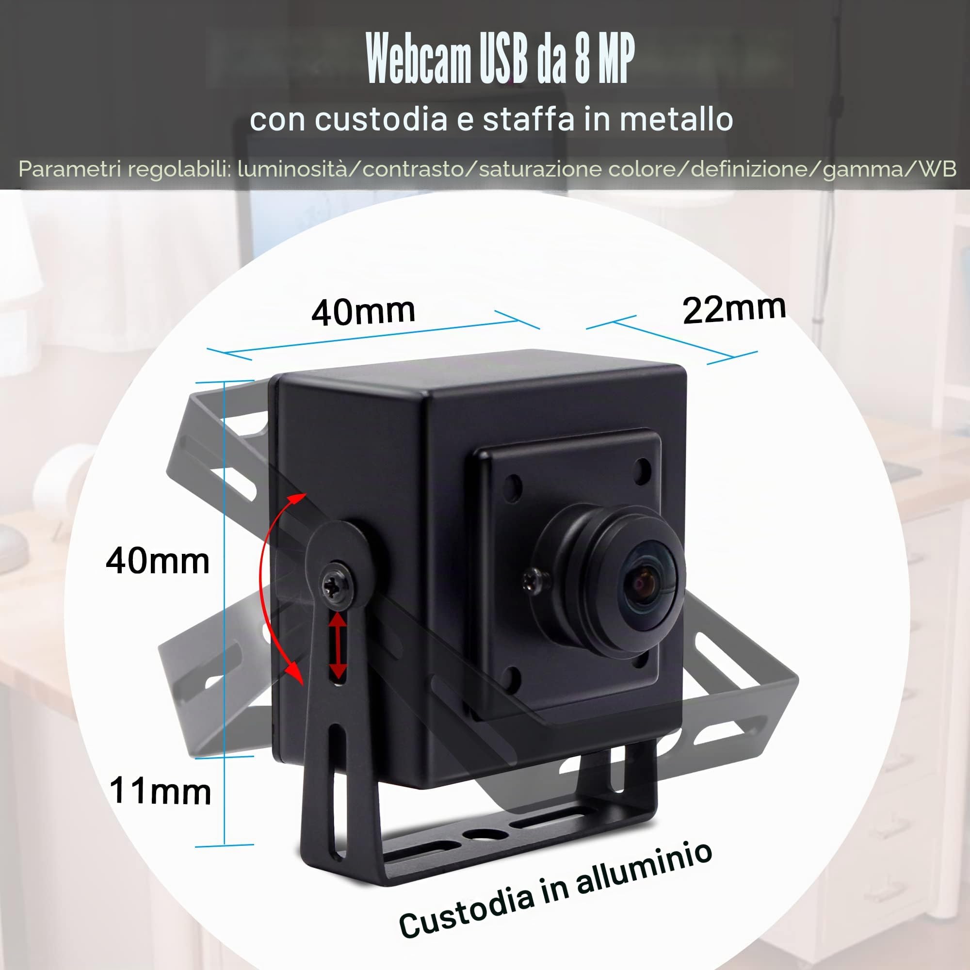 Svpro Fotocamera USB da 8MP ultra grandangolare webcam Fisheye 180 gradi ad alta risoluzione 3264x2448 USB fotocamera con alloggiamento in alluminio per industria e PC computer portatili