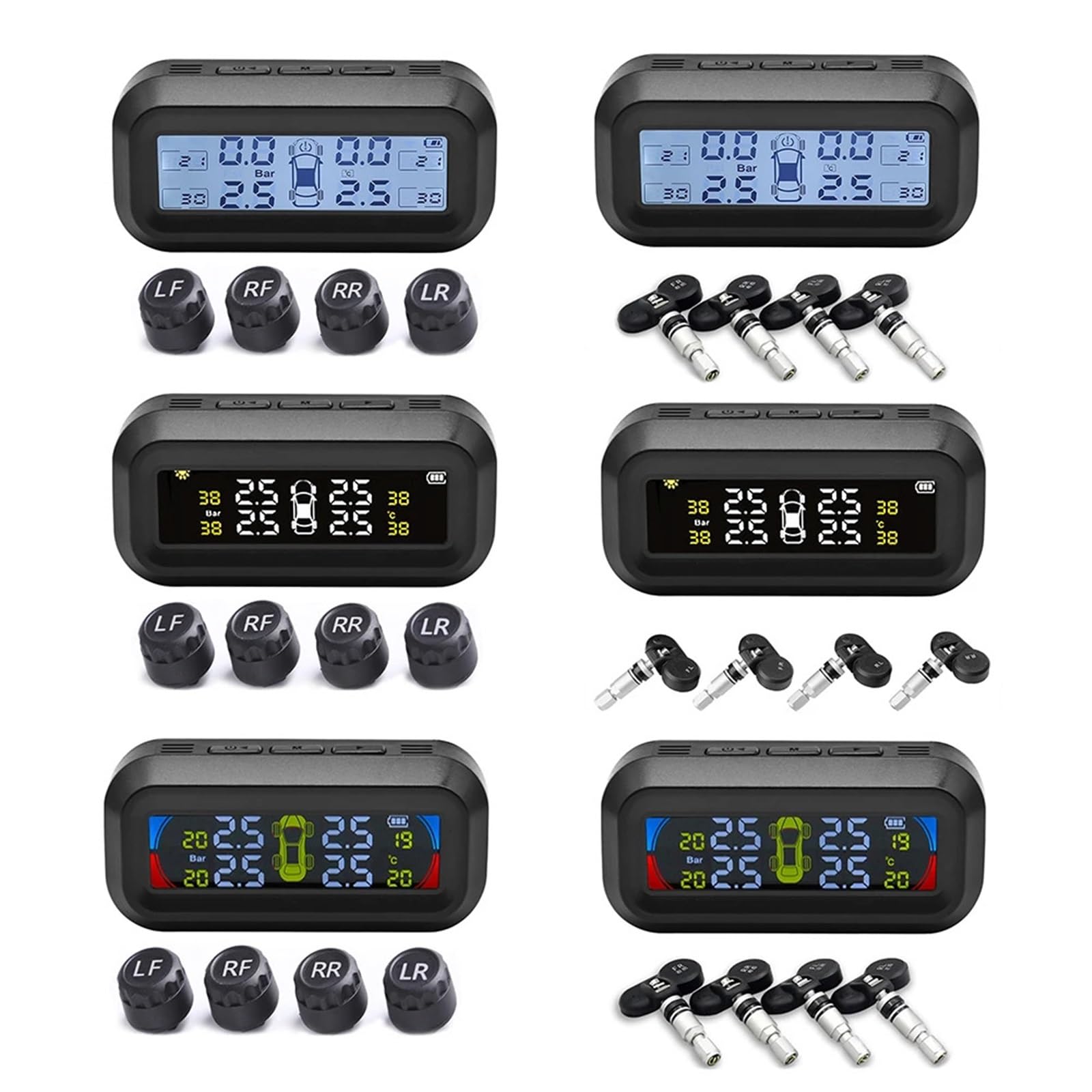 Monitoreo Presión Neumáticos TPMS para LCD Digital, Sistemas Alarma Seguridad para Automóviles, Sensor Externo Medidor Digital de Presión de Neumáticos(Black White Internal)