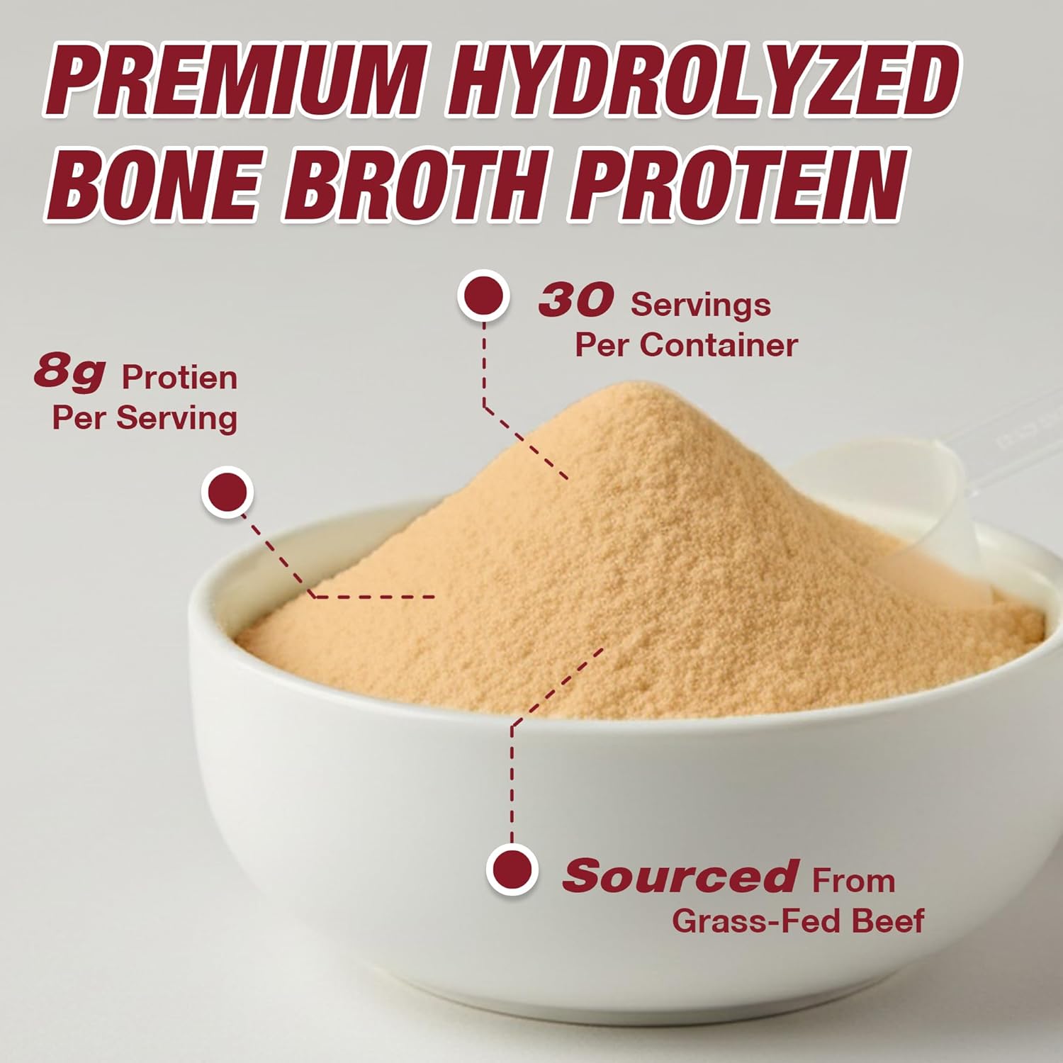 Zammex Beef Bone Broth Protein Powder - Grass-Fed Hydrolyzed Collagen, Supports Hair Skin and Joint & Bone Health, Pasture Raised Keto Paleo Friendly 30 Servings- French Onion