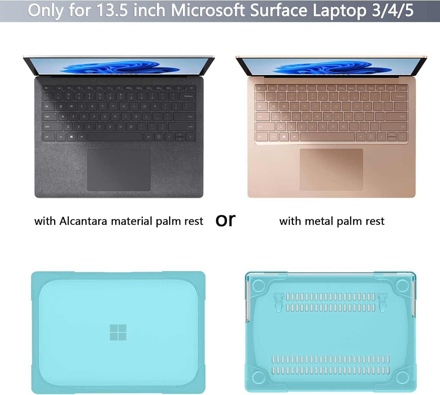 Batianda Case for 13.5 inch Microsoft Surface Laptop 5 4/3 with Alcantara Palm Rest,Heavy Duty Shockproof Protective Hard Shell Cover with Fold Kickstand & Keyboard Cover Screen Protector, Light Blue