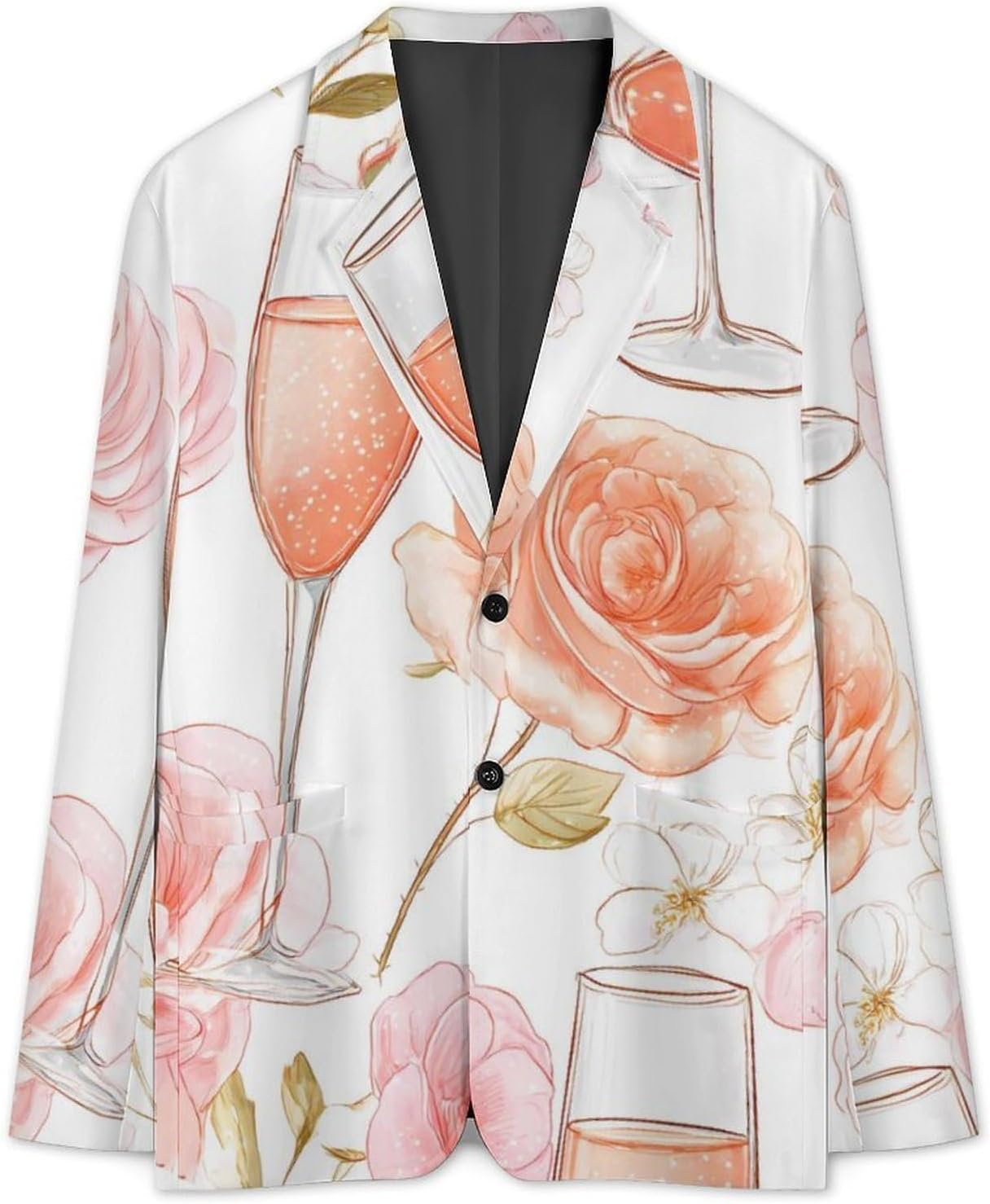 Rose Champagne Glasses Classic Suits Blazer for Men Business Tuxedo Jacket