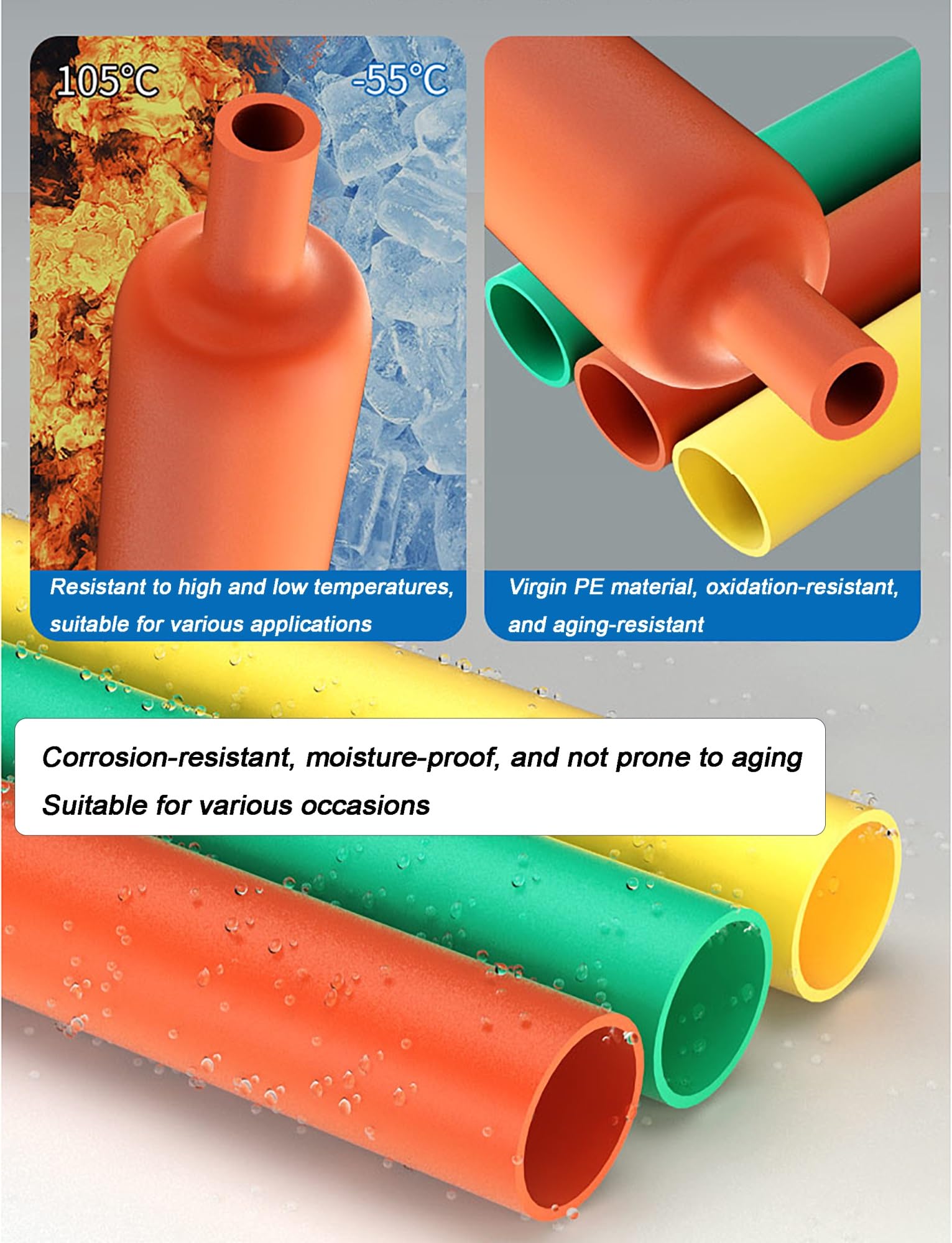 Tubo termorretráctil para barra colectora y cable, funda de aislamiento resistente, 25-150 mm de diámetro, 3.3 pies de longitud